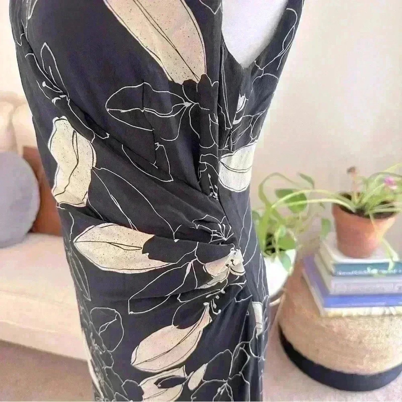 Max Mara MAX MARA Pura Seta Black Ivory Floral SILK Dress 8 Size M / US 6-8 / IT 42-44 - 5 Thumbnail