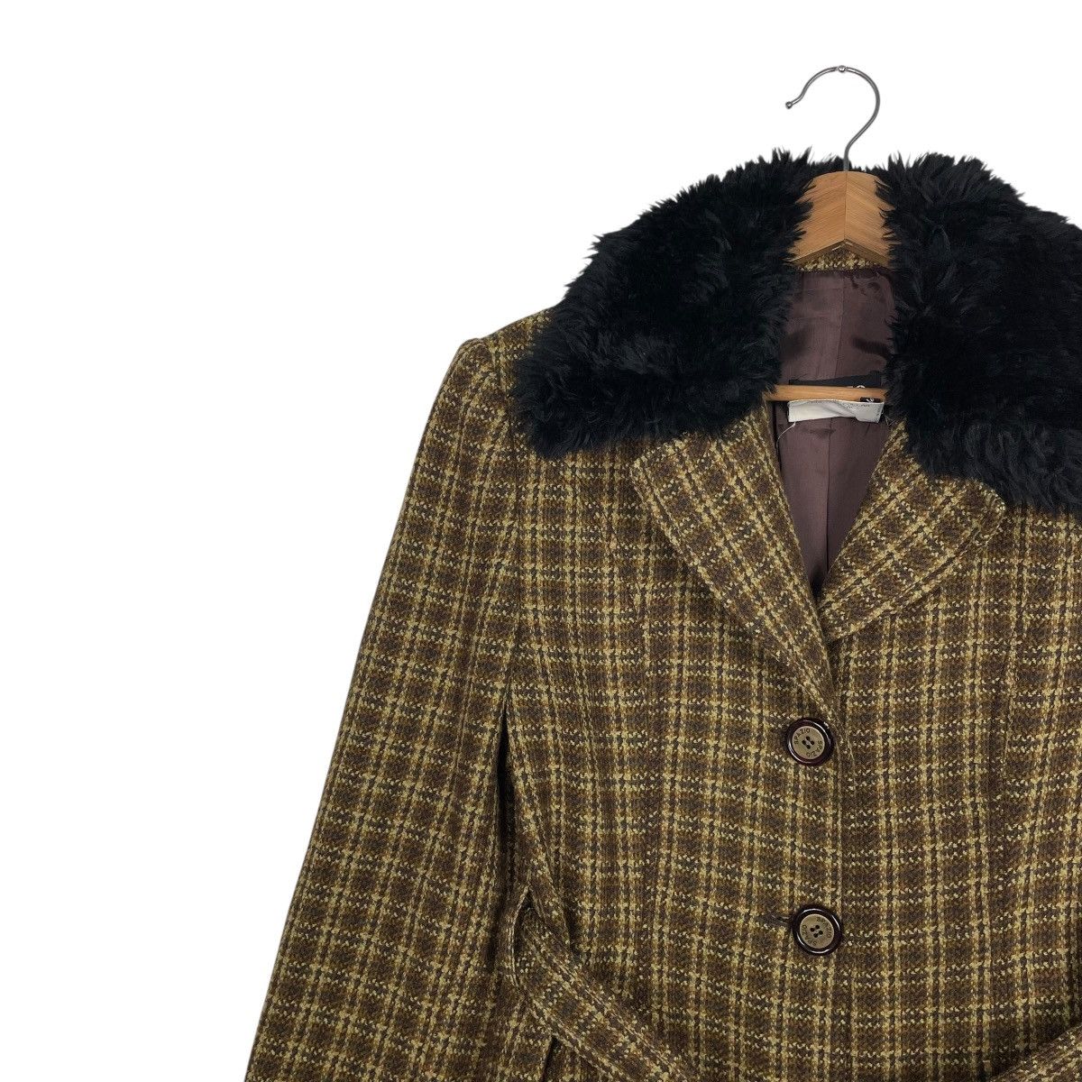 Other Spazio Jeans Plaid Wool Fur Jacket Size M / US 6-8 / IT 42-44 - 6 Thumbnail