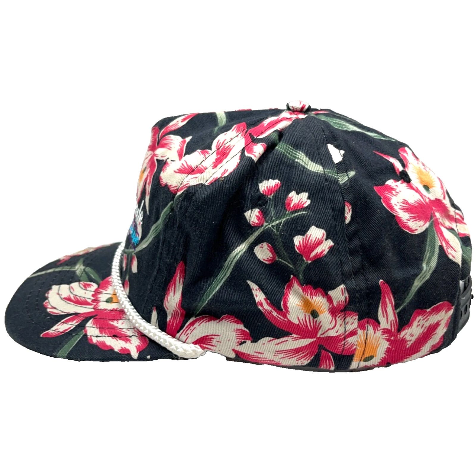 Pinko VINTAGE Desiner Award Headwear Hat Snapback Black Pink Floral Hawaiian Rope 80s 90s Retro Men One Size Cap Size ONE SIZE - 4 Thumbnail