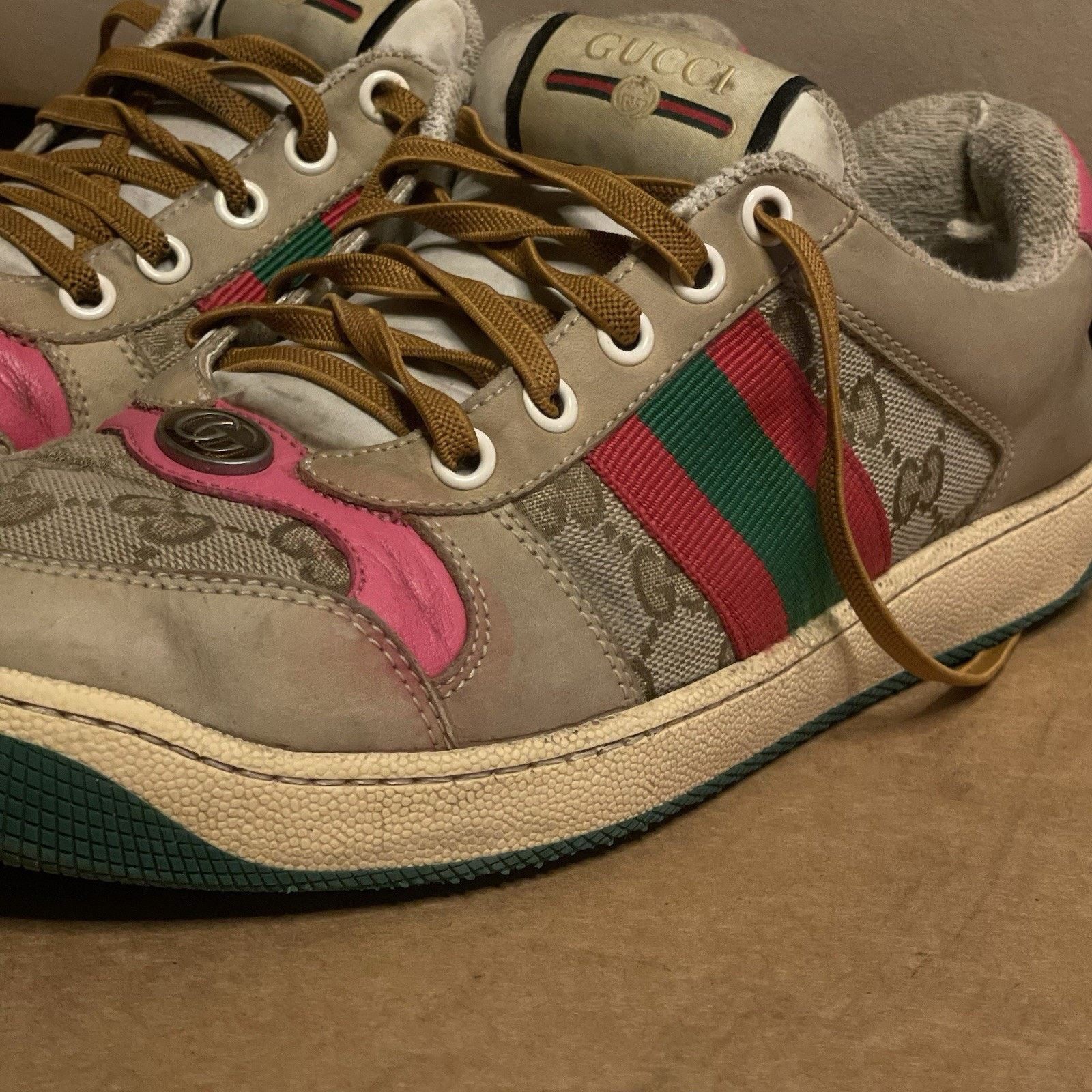 Gucci Gucci Sneakers Screener Distressed Leather Monogram Canvas Size US 8.5 / IT 38.5 - 11 Thumbnail