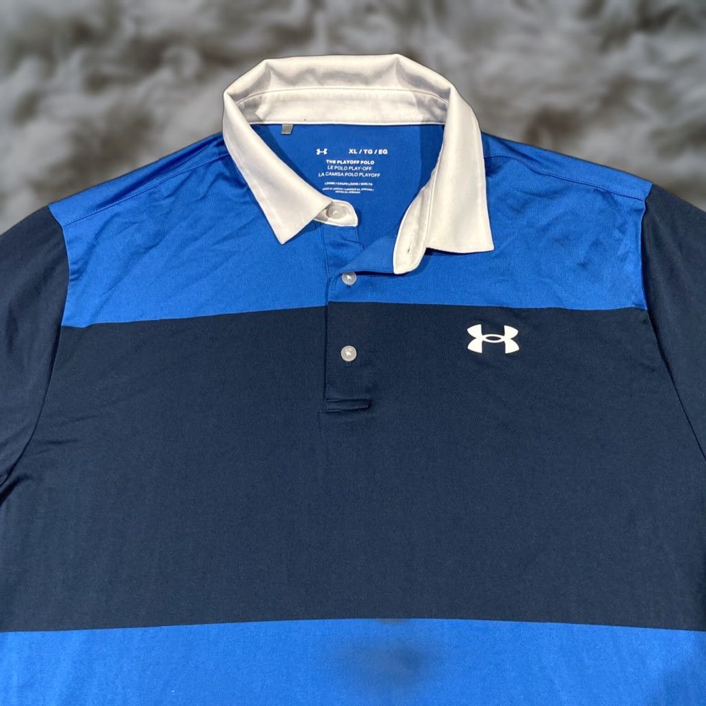 Under Armour UNDER ARMOUR Playoff Polo Loose Mens XL Golf Stretch Performance Workout Polo Shirt Blue Striped Logo Athletic Golf Size US XL / EU 56 / 4 - 1 Thumbnail