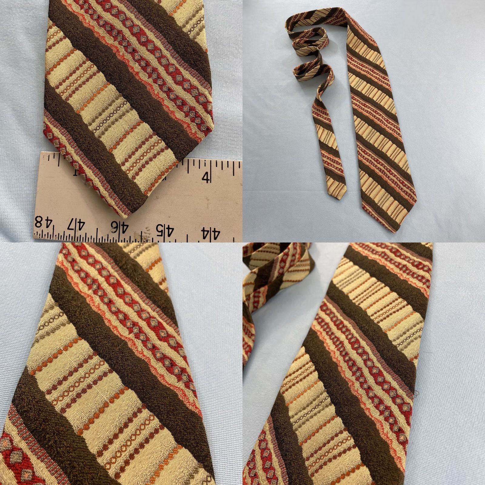 Vintage Pavone Vtg 90s Handmade Silk Tie Brown Repp Stripe Quilted Patchwork Necktie 4x58 Men's Vintage 1990s Wide Necktie Philippines Italy Import Size ONE SIZE - 8 Thumbnail