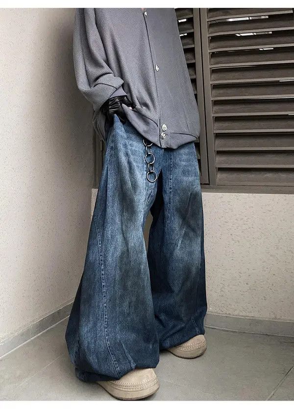 Jean Oversized Stripe Embroidery Wide Leg Denim Jeans Size US 33 - 6 Thumbnail