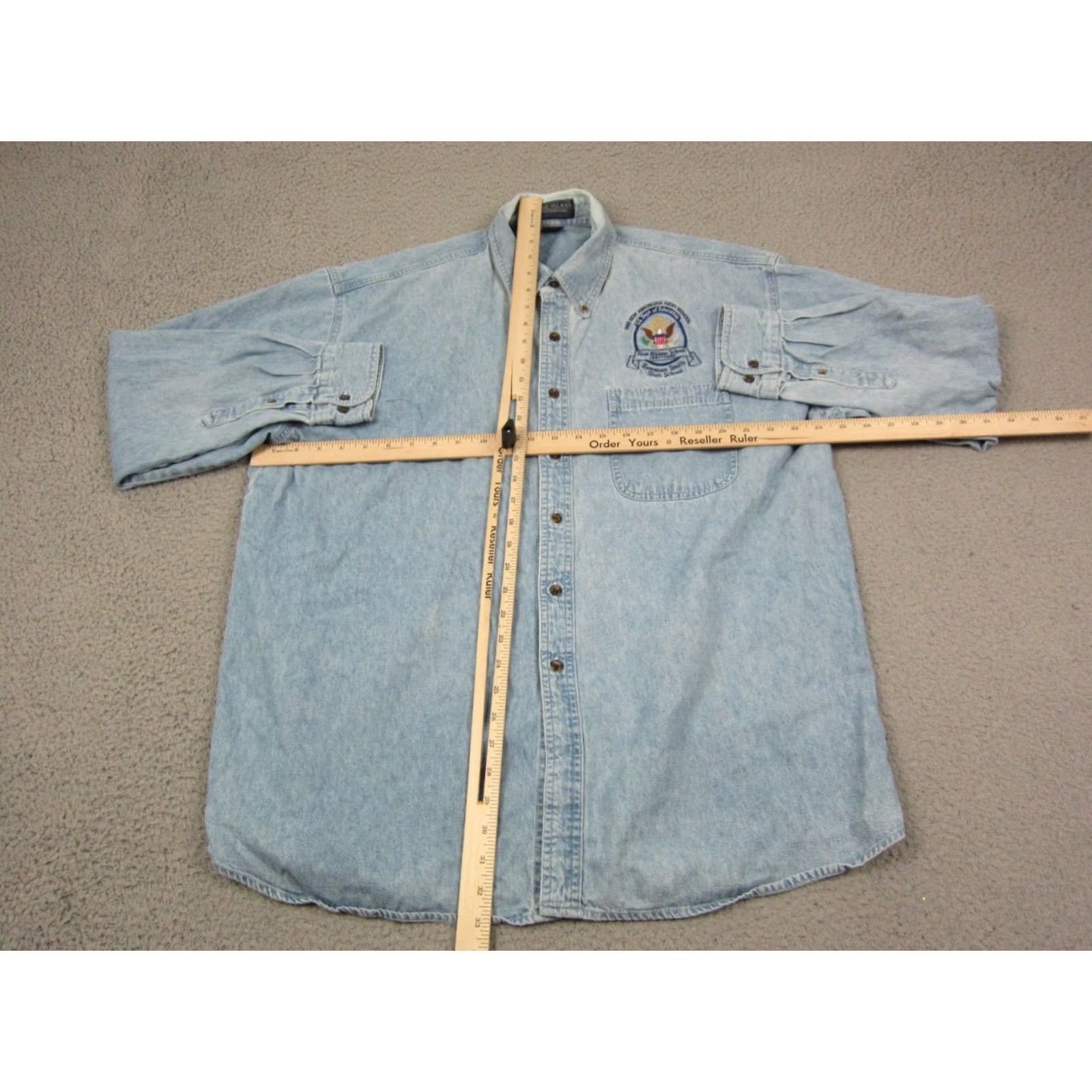 Vintage VINTAGE Pine Island International US Department of Education Shirt Mens XL Blue Denim 90s Button-Up Collared Long Sleeve 90s Mens Blue Denim Shirt XL Size US XL / EU 56 / 4 - 5 Thumbnail
