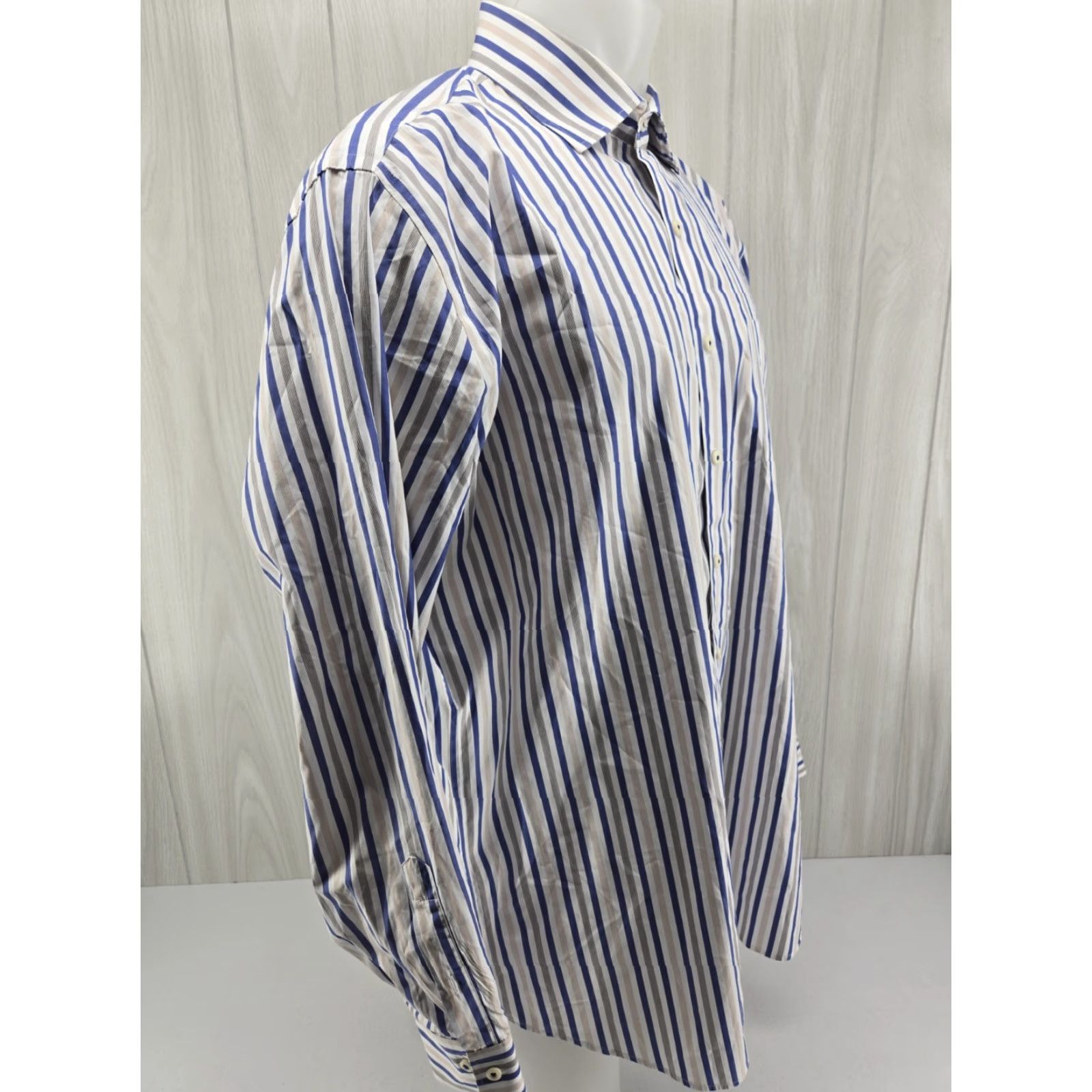 Peter Millar Peter Millar Button-Up Shirt XL Men's Long Sleeve White Blue Striped Casual Dress Shirt Size 46R - 5 Thumbnail