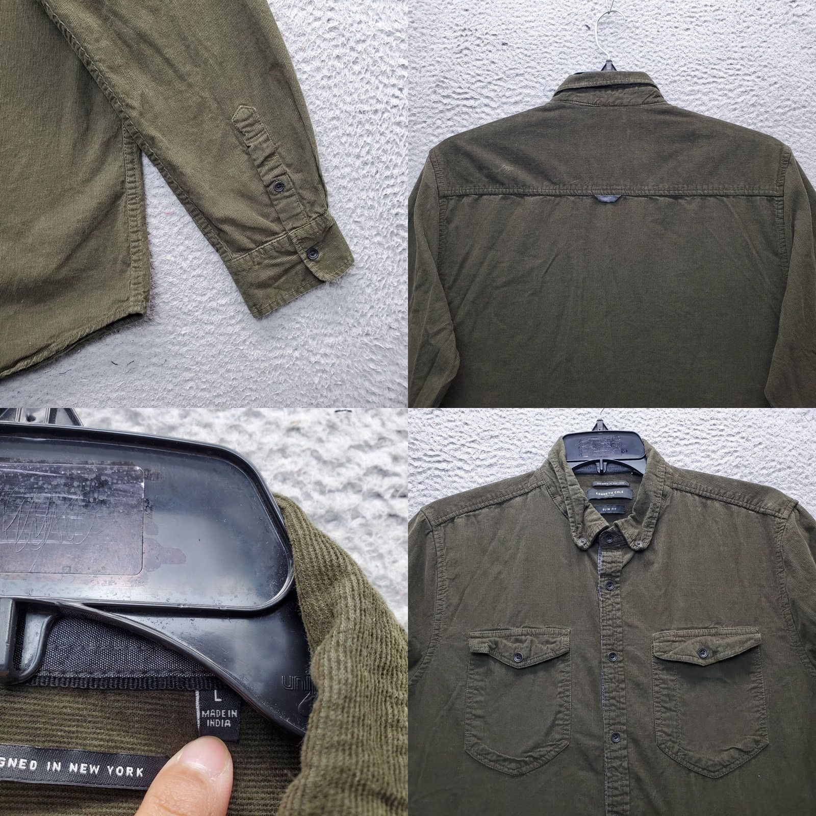 Kenneth Cole Kenneth Cole Corduroy Shirt Mens L Green Long Sleeve Collared Button Down Size US L / EU 52-54 / 3 - 8 Thumbnail