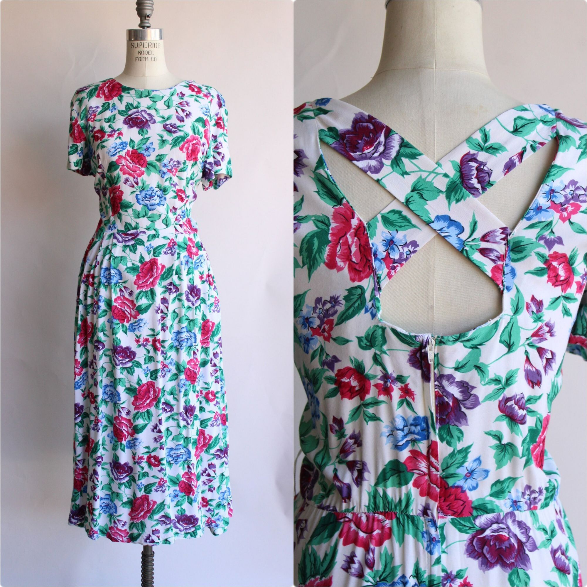 Vintage Vintage 1980's Dress with Pockets, Tareti Howard Levi Floral Size L / US 10 / IT 46 - 1 Thumbnail