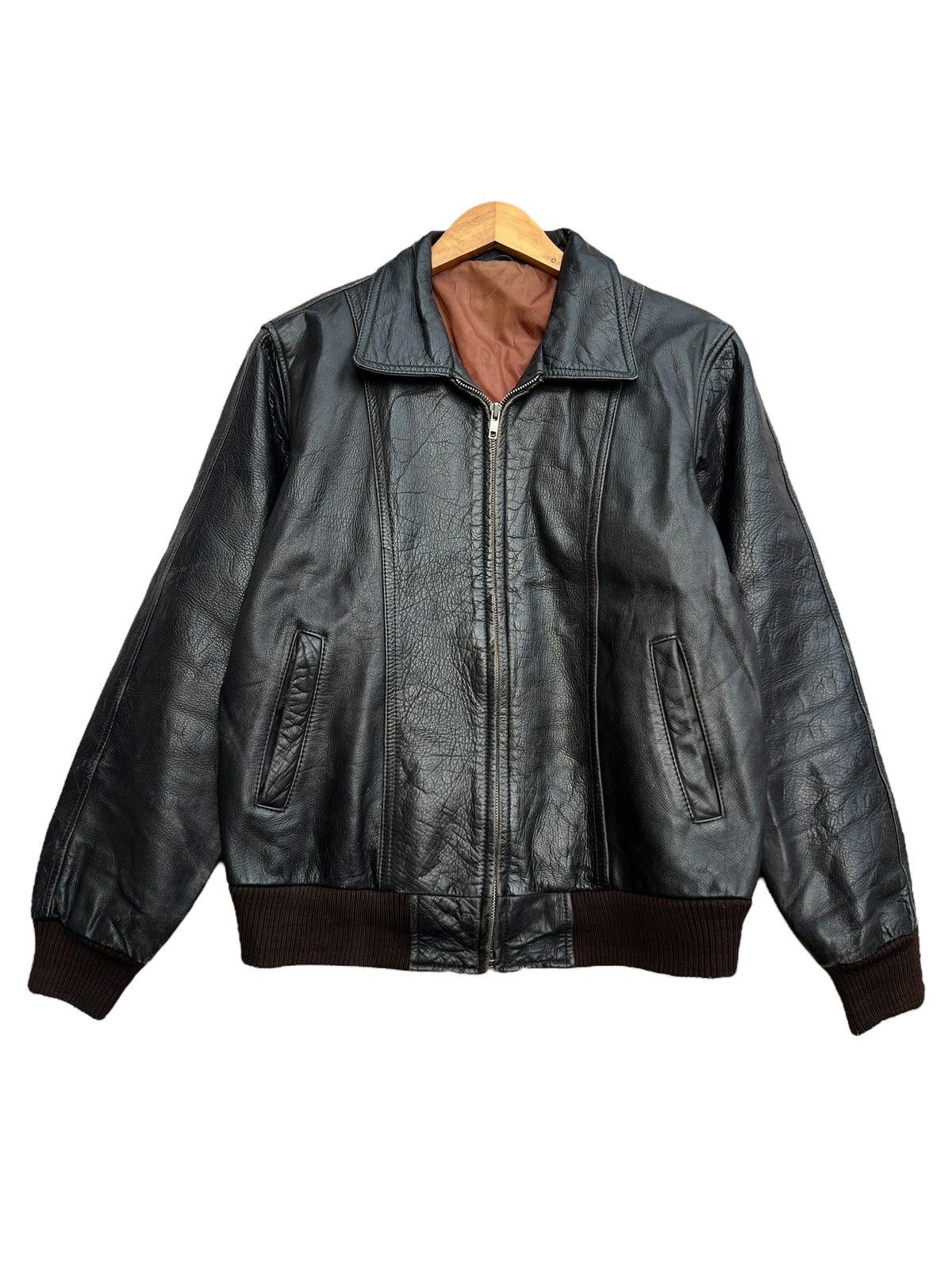 Vintage Vintage 80s Black Bomber Leather Jacket Size US M / EU 48-50 / 2 - 1 Thumbnail