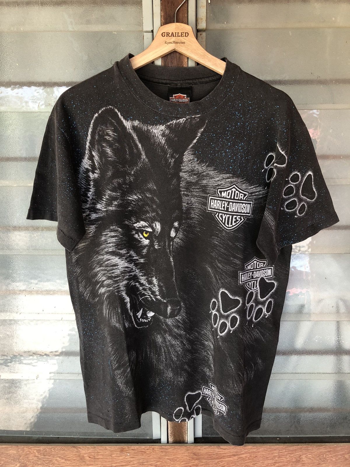 Harley Davidson 90’’s Vintage Harley Davidson Wolf AOP Veryrare Shirt Tee Size US M / EU 48-50 / 2 - 1 Thumbnail