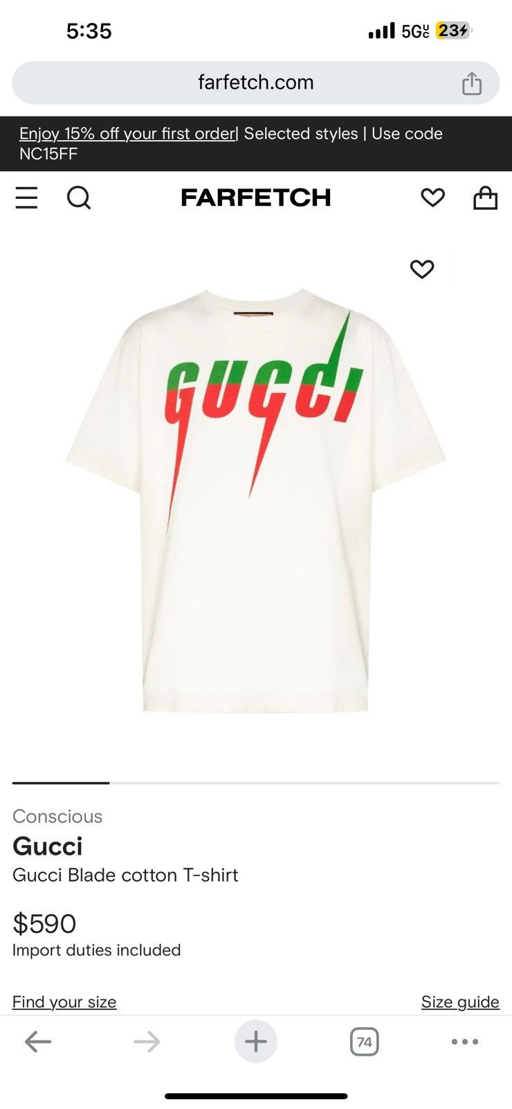 Gucci Gucci Blade Logo T-shirt Size US S / EU 44-46 / 1 - 9 Thumbnail