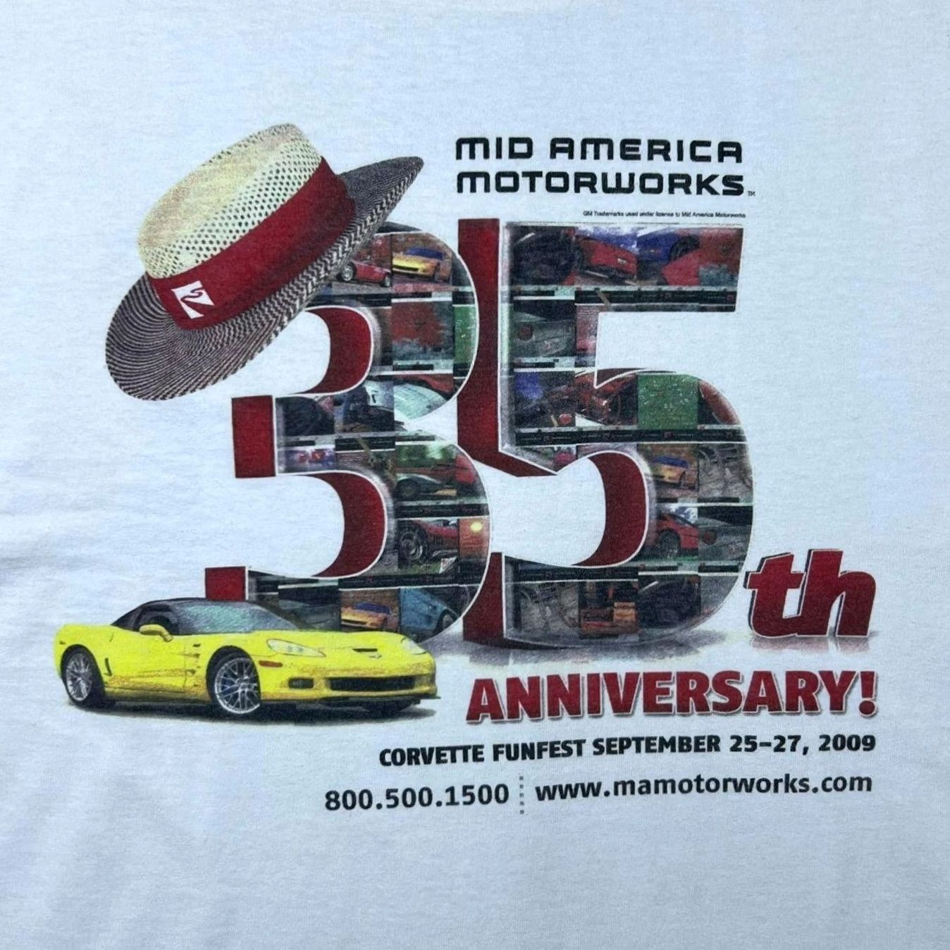 Anvil Corvette Funfest 2009 35th Anniversary Motorsports Car Show Tourist T-Shirt XL White Anvil Mens Short Sleeve Graphic Print Front Back Crew Neck Size US XL / EU 56 / 4 - 6 Thumbnail