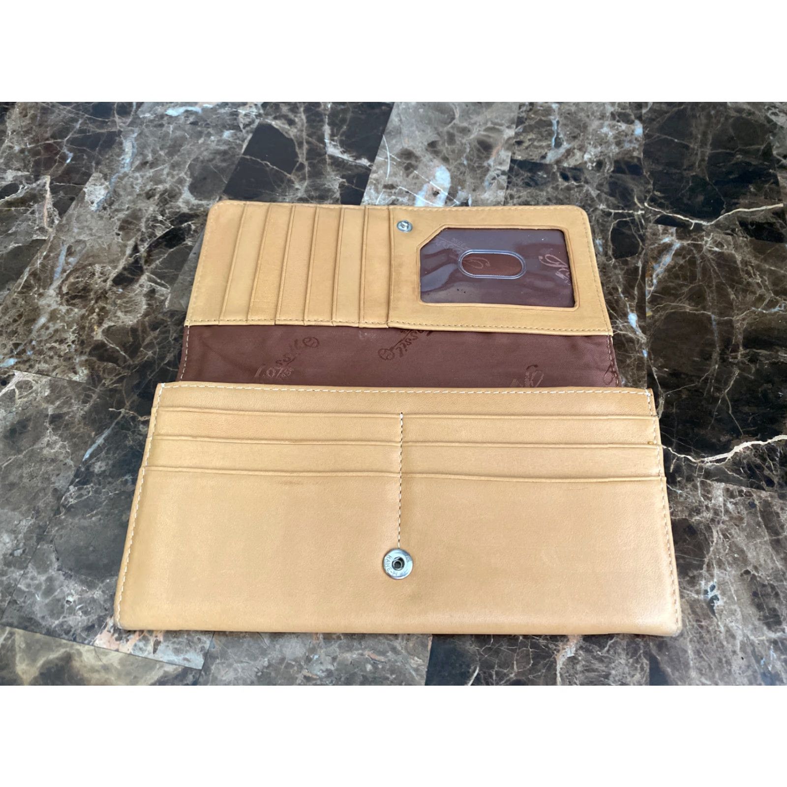 Fossil FOSSIL Wallet Women Brown Leather Zip-Around Clutch Credit Card Logo Tan Buff Size ONE SIZE - 2 Thumbnail