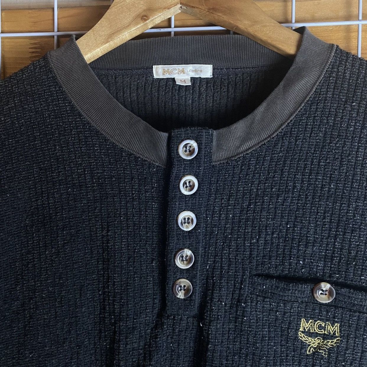 MCM Vintage MCM Logo Pocket Long Sleeve Henley Shirt Black Size US M / EU 48-50 / 2 - 6 Thumbnail