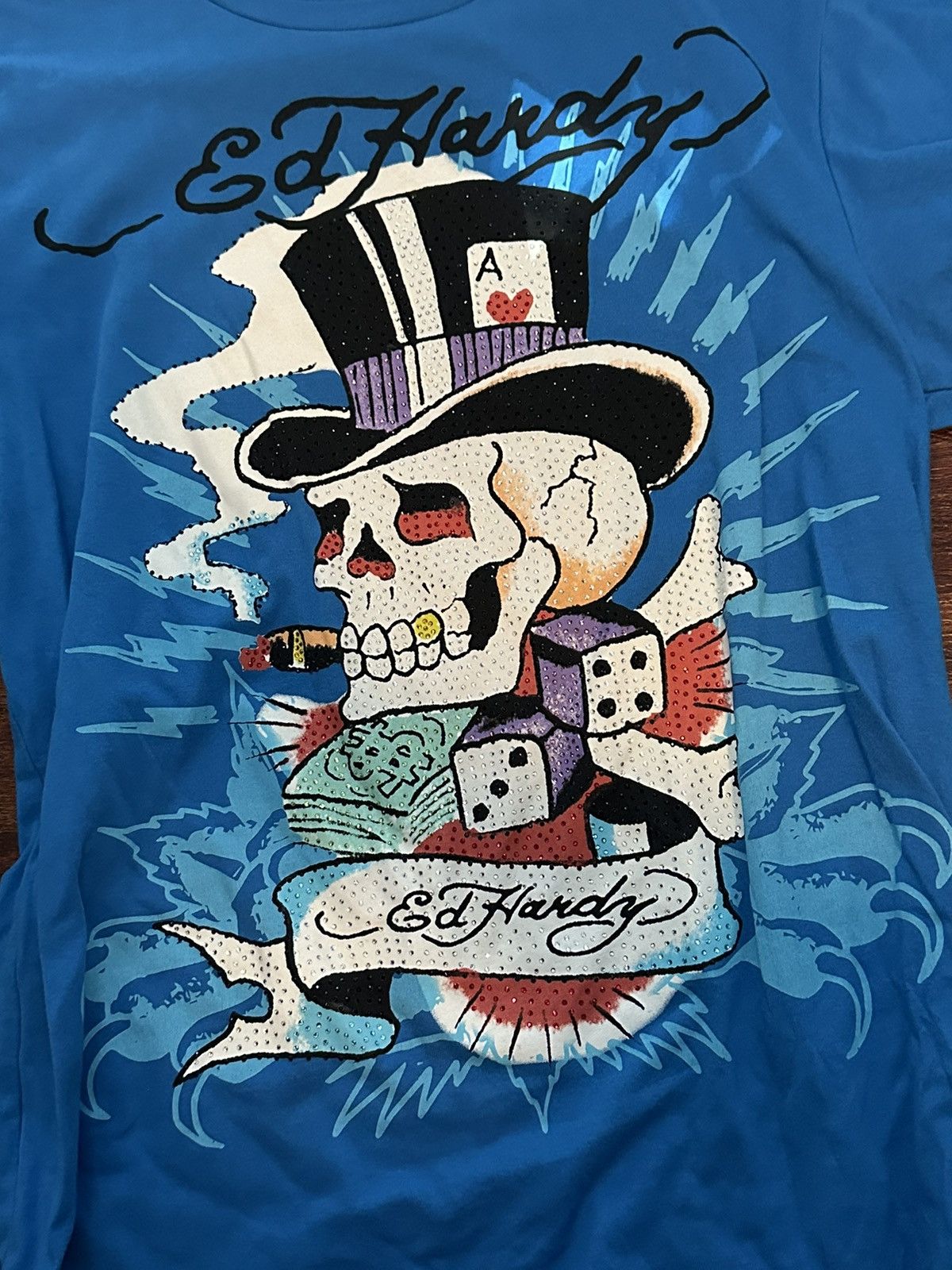 Ed Hardy Blue Bejeweled Ed Hardy Shirt Size US M / EU 48-50 / 2 - 2 Thumbnail