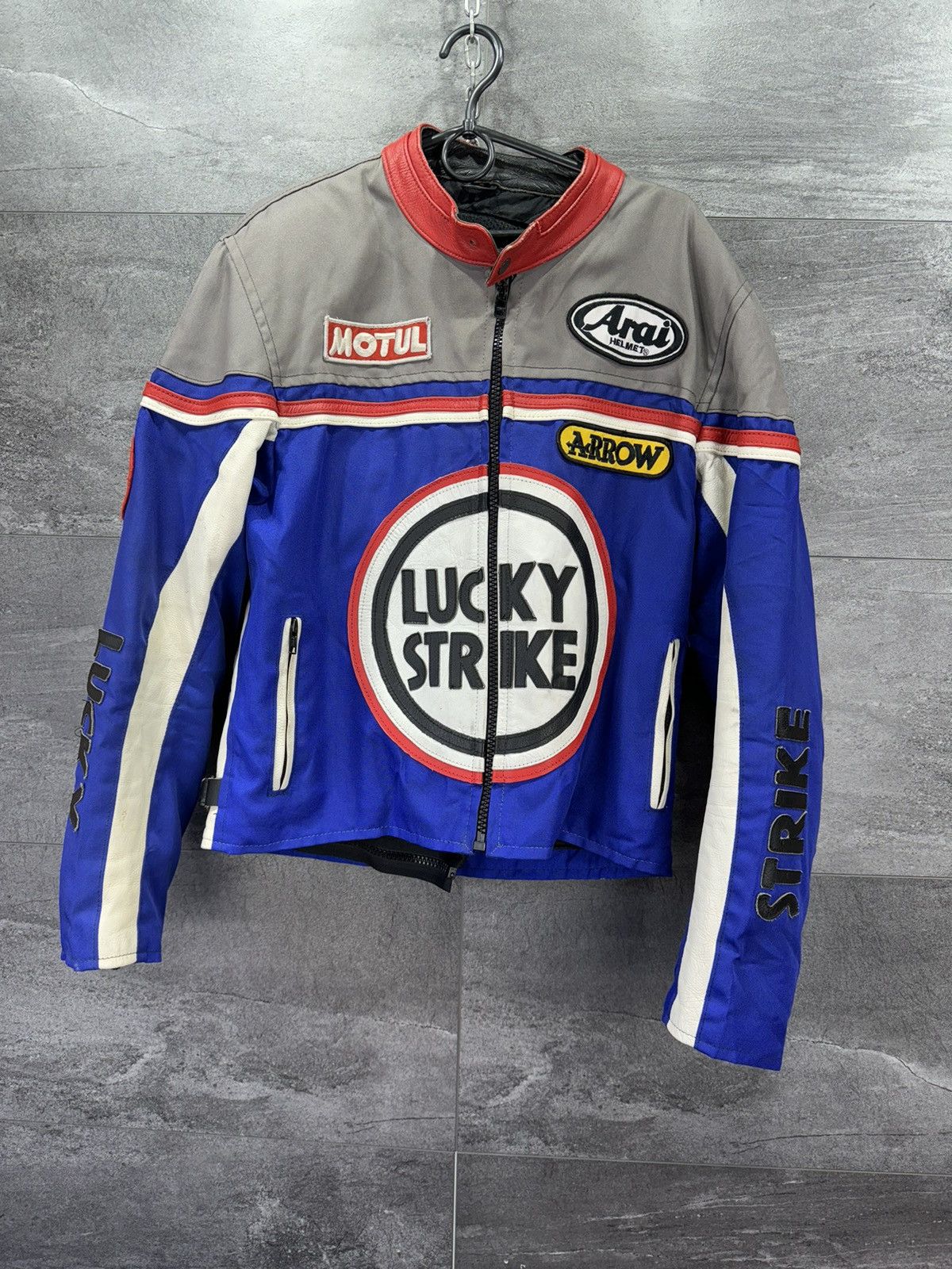 image of Leather Jacket x Racing Vintage Lucky Strike Racing Leather Mens Jacket Size S