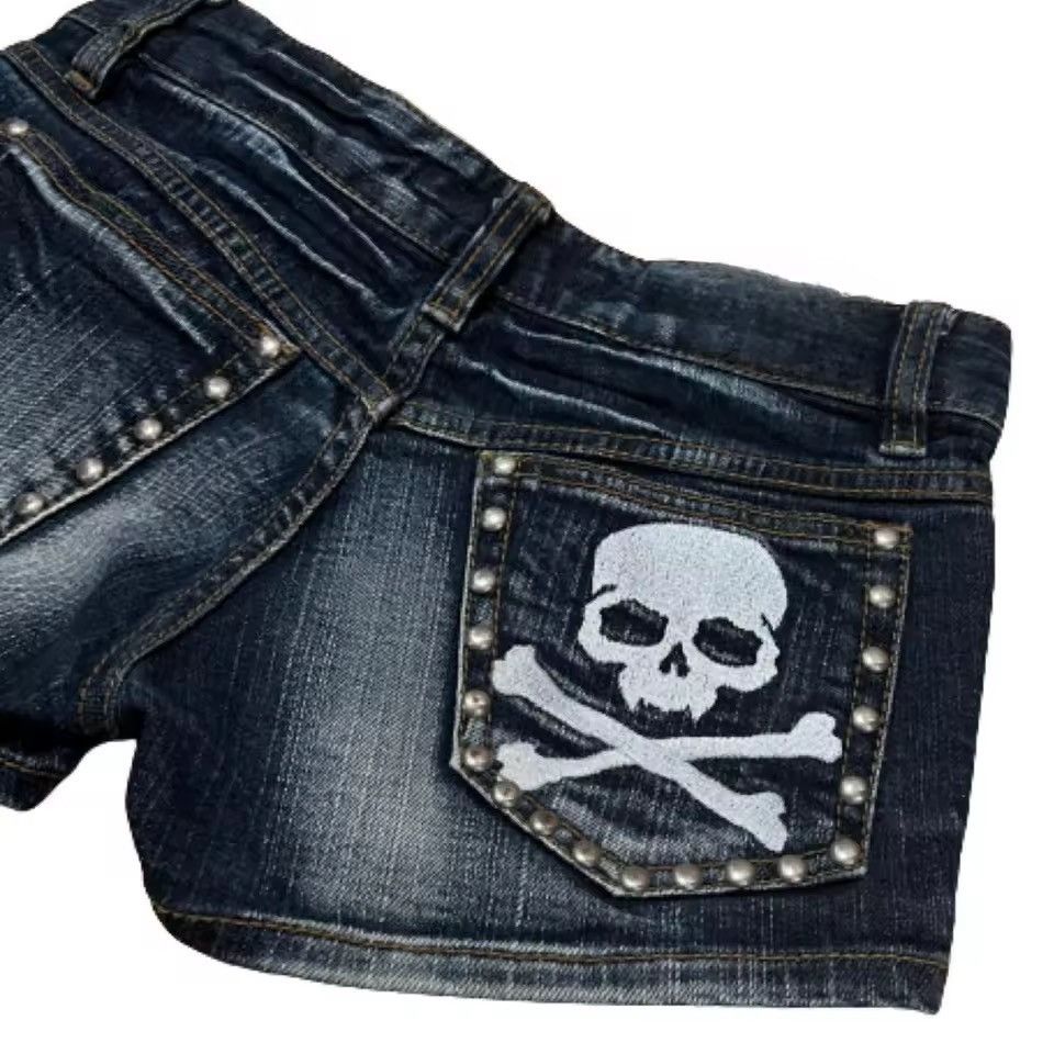Other Punk Gothic Y2K Mini Studded Denim Shorts Size 26" / US 2 / IT 38 - 3 Thumbnail