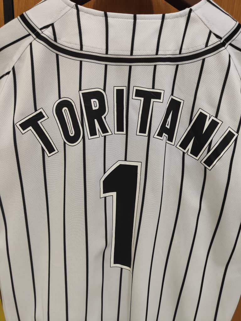 vintage Hanshin Tigers Toritani 1 Striped Button Up Jersey