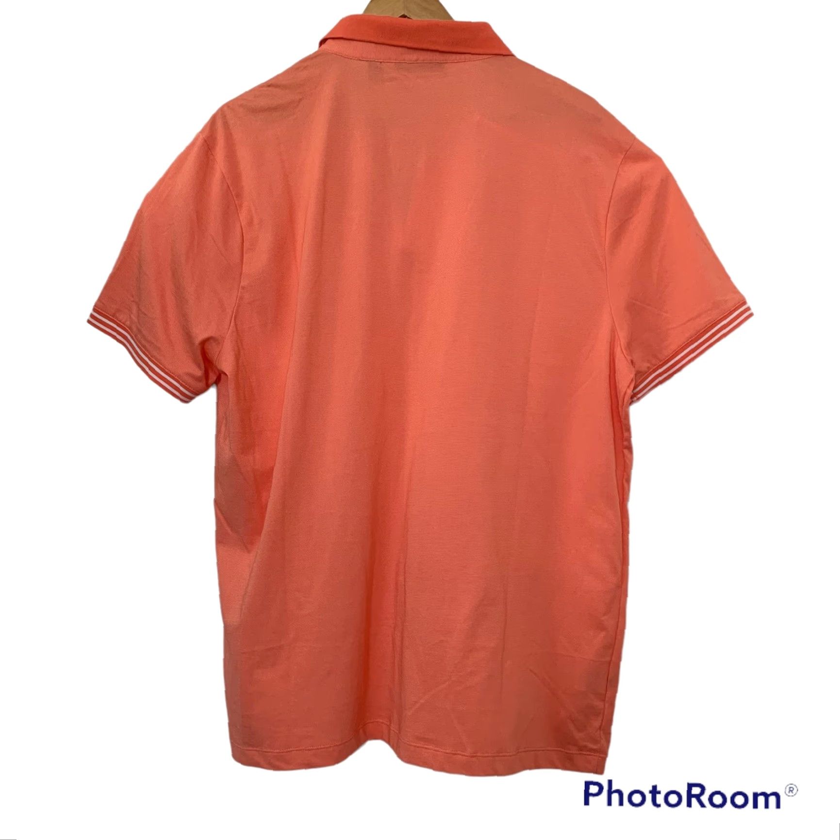 Perry Ellis Perry Ellis Polo Shirt Mens XL Short Sleeve Breathable Moisture Wicking Coral Orange Principles Stripes at Arm Bands and Neck Mens XL Polo Size US XL / EU 56 / 4 - 5 Thumbnail