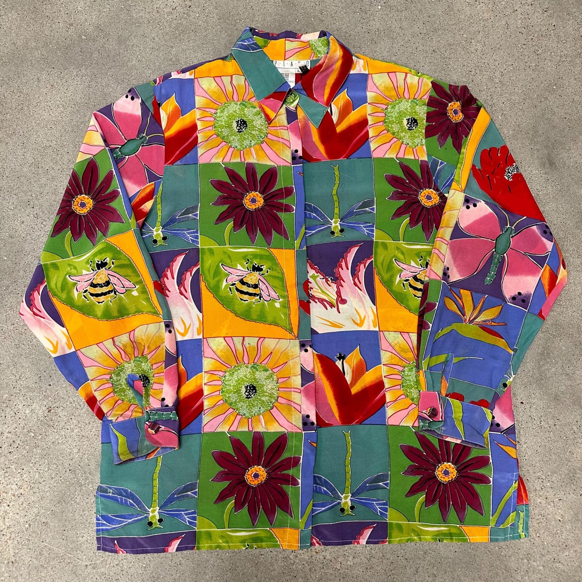 Vintage Vintage Unique Silk Flower Patchwork Button Up Shirt Size US L / EU 52-54 / 3 - 1 Thumbnail