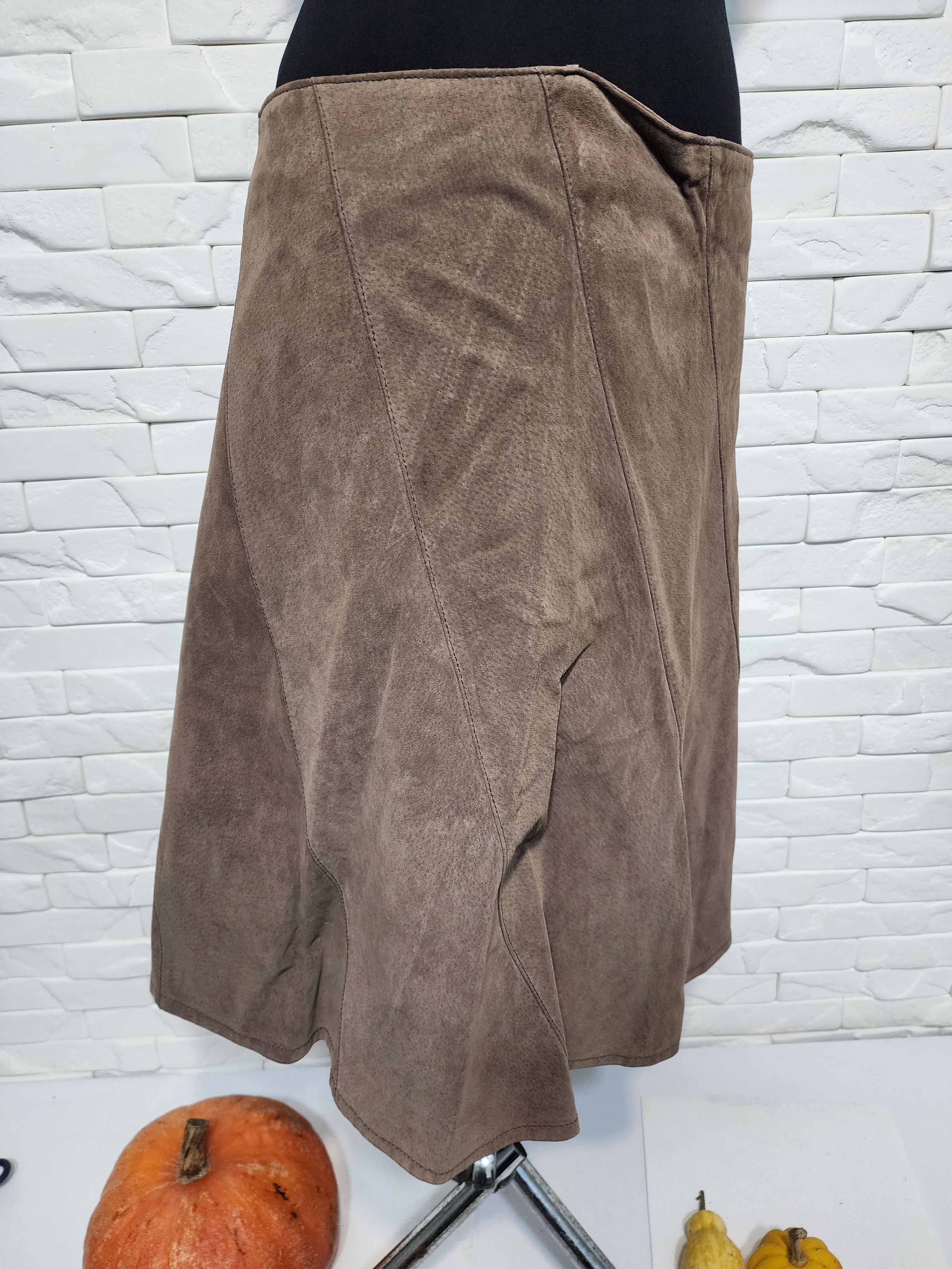 Genuine Leather Brown Suede Leather Skirt: 37" Waist Size 37" - 3 Thumbnail