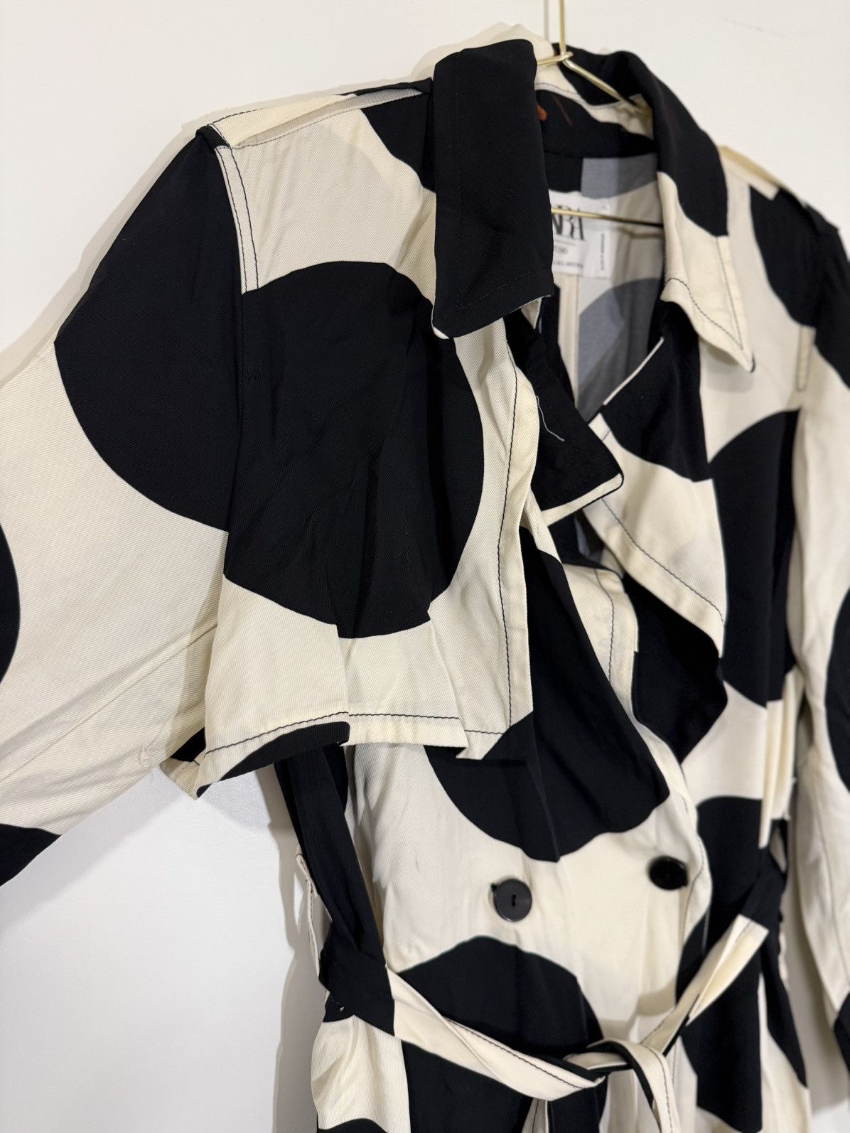Zara Zara Black/White Polka Dot Coat Size M / US 6-8 / IT 42-44 - 5 Thumbnail