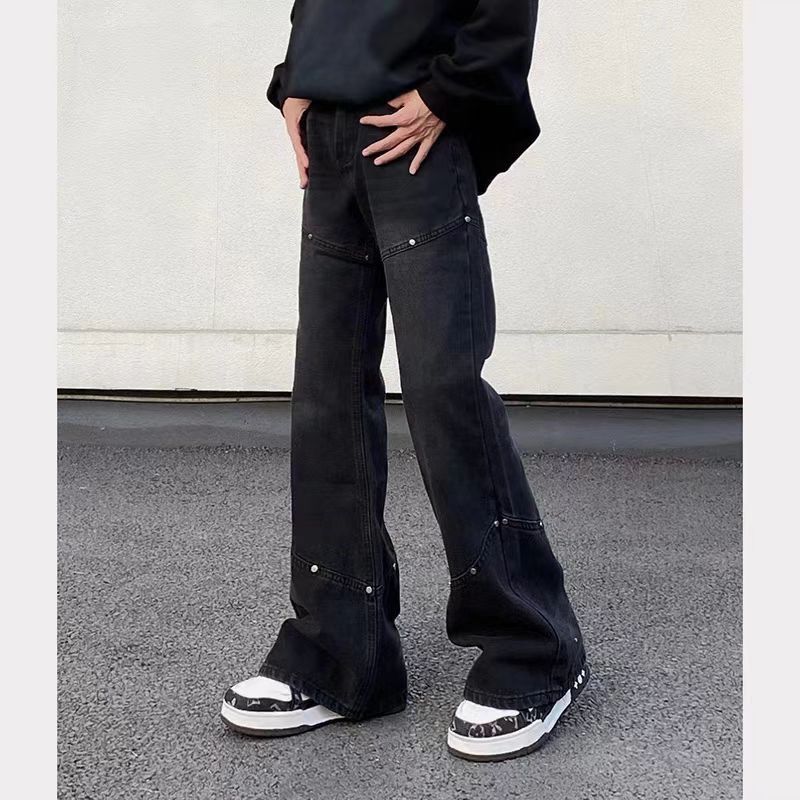 Jean Black Studded Loose Wide-Leg Jeans Size US 33 - 3 Thumbnail