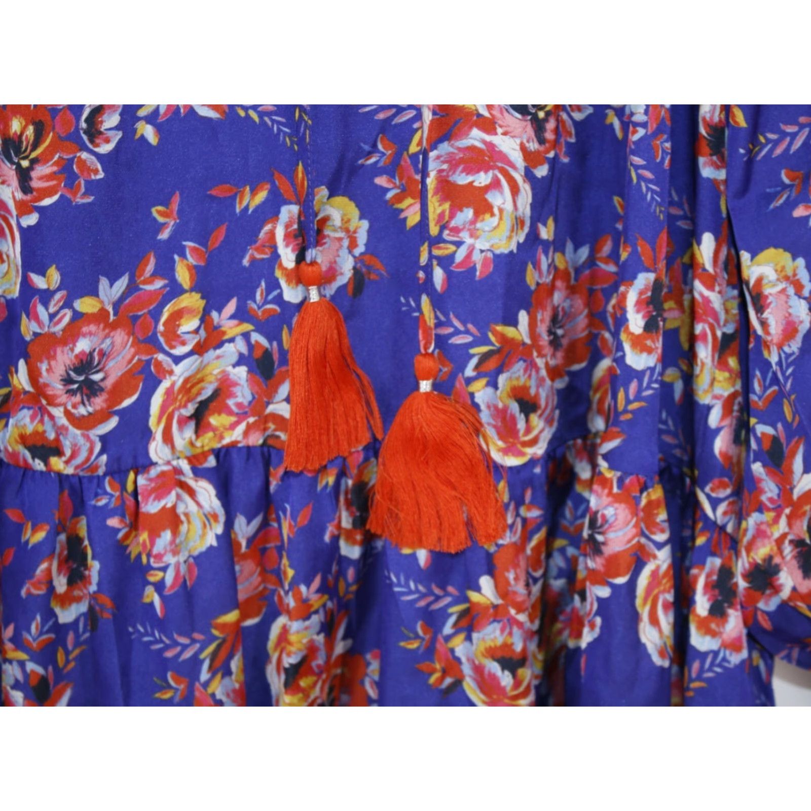 Vintage Ella Moon Blue Midi Dress Womens Floral Tie Neck Peplum Hem A-Line Flutter Sleeve Size L NWT Size L / US 10 / IT 46 - 5 Thumbnail