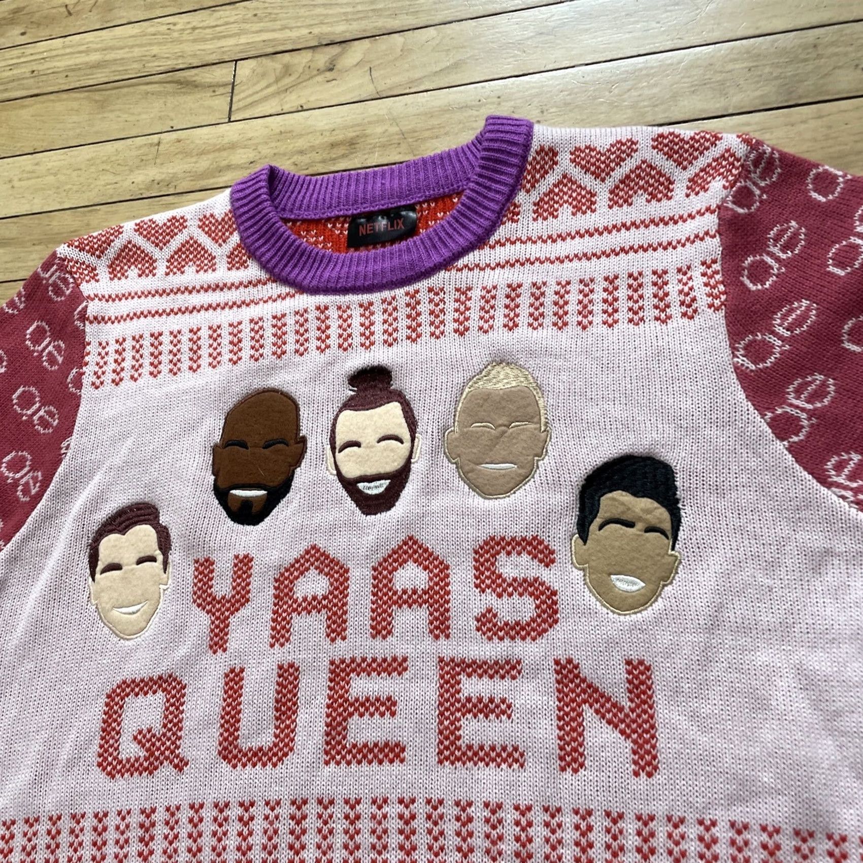 Pinko NETFLIX Sweater XL Pink Peach Knit Crew Neck Unisex Adults Long Sleeve Geometric FairIsle Casual Party/Cocktail Size XL / US 12-14 / IT 48-50 - 4 Thumbnail