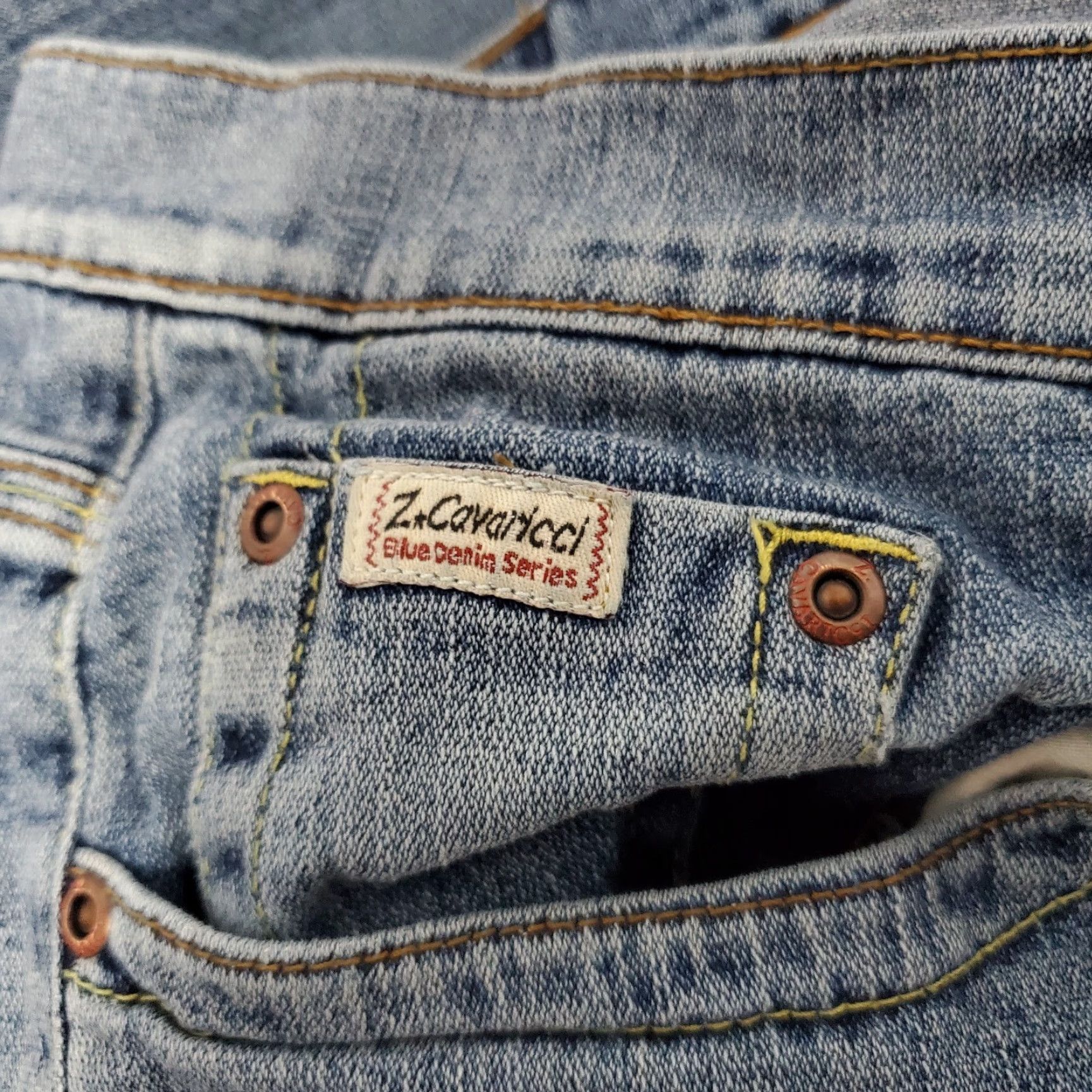 Denime Z Cavaricci Jeans Women 16 Blue Mid Rise Cropped Straight Leg Denim Y2K Vintage No 5-Pocket Design Embroidered Logo Button Zip Stretch Cotton Spandex Size 38" / US 16 / IT 52 - 5 Thumbnail