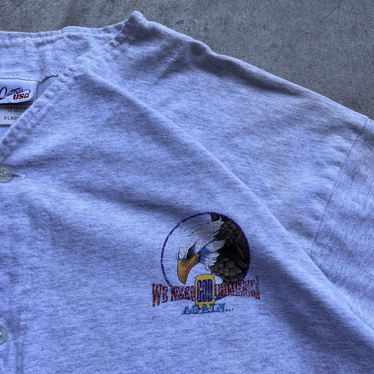 Vintage Vintage 90’s We Need God In America Graphic Button Up Tee Size US XL / EU 56 / 4 - 4 Thumbnail