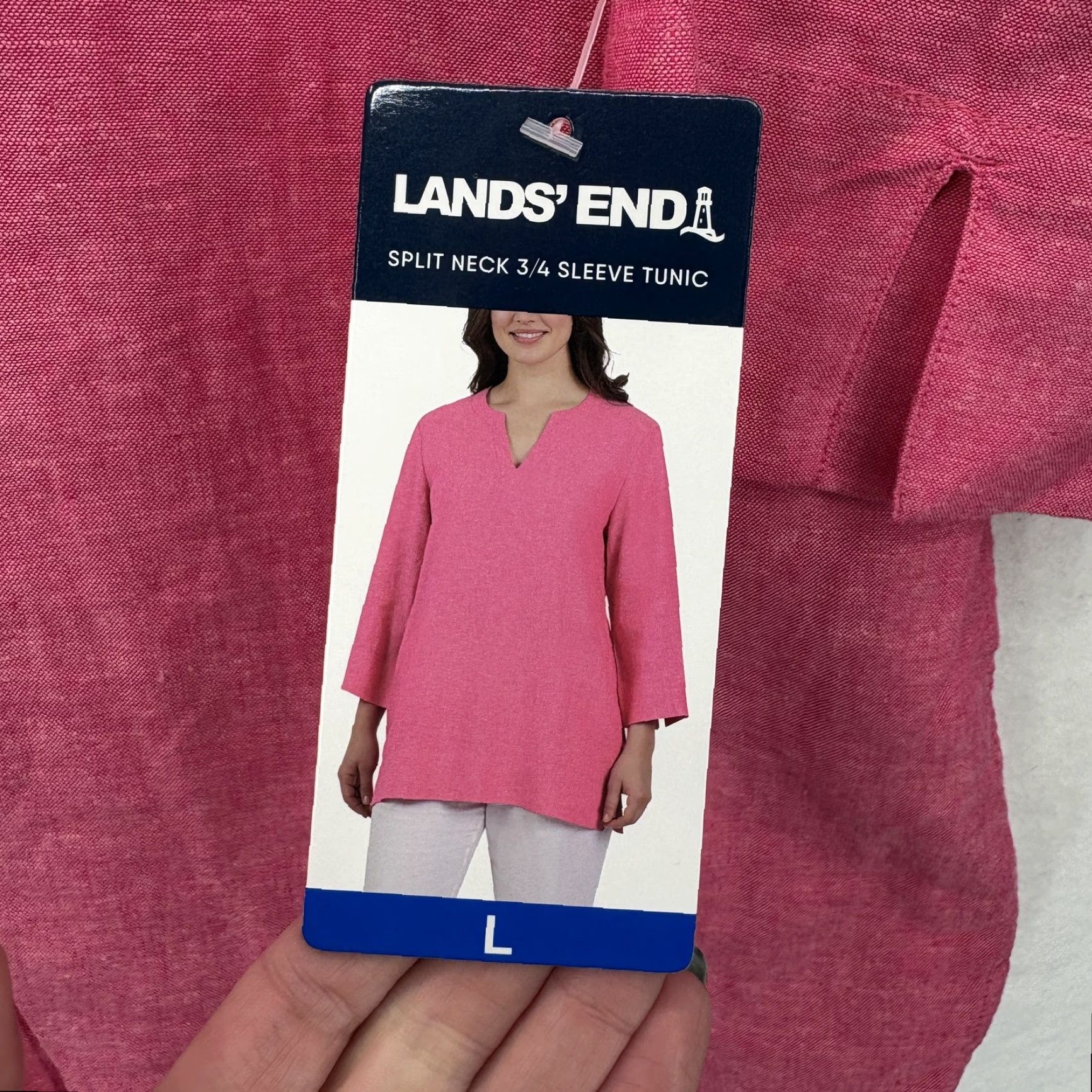 Lands' End Lands' End Shirt Womens Large Pink Split Neck 3/4 Sleeve Linen Tunic Top Preppy Size L / US 10 / IT 46 - 5 Thumbnail