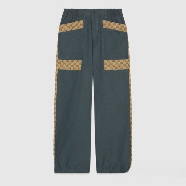 Gucci o1s1wg110125 Cotton Canvas Pant With GG Inserts Grey/Beige Size US 30 / EU 46 - 1 Thumbnail