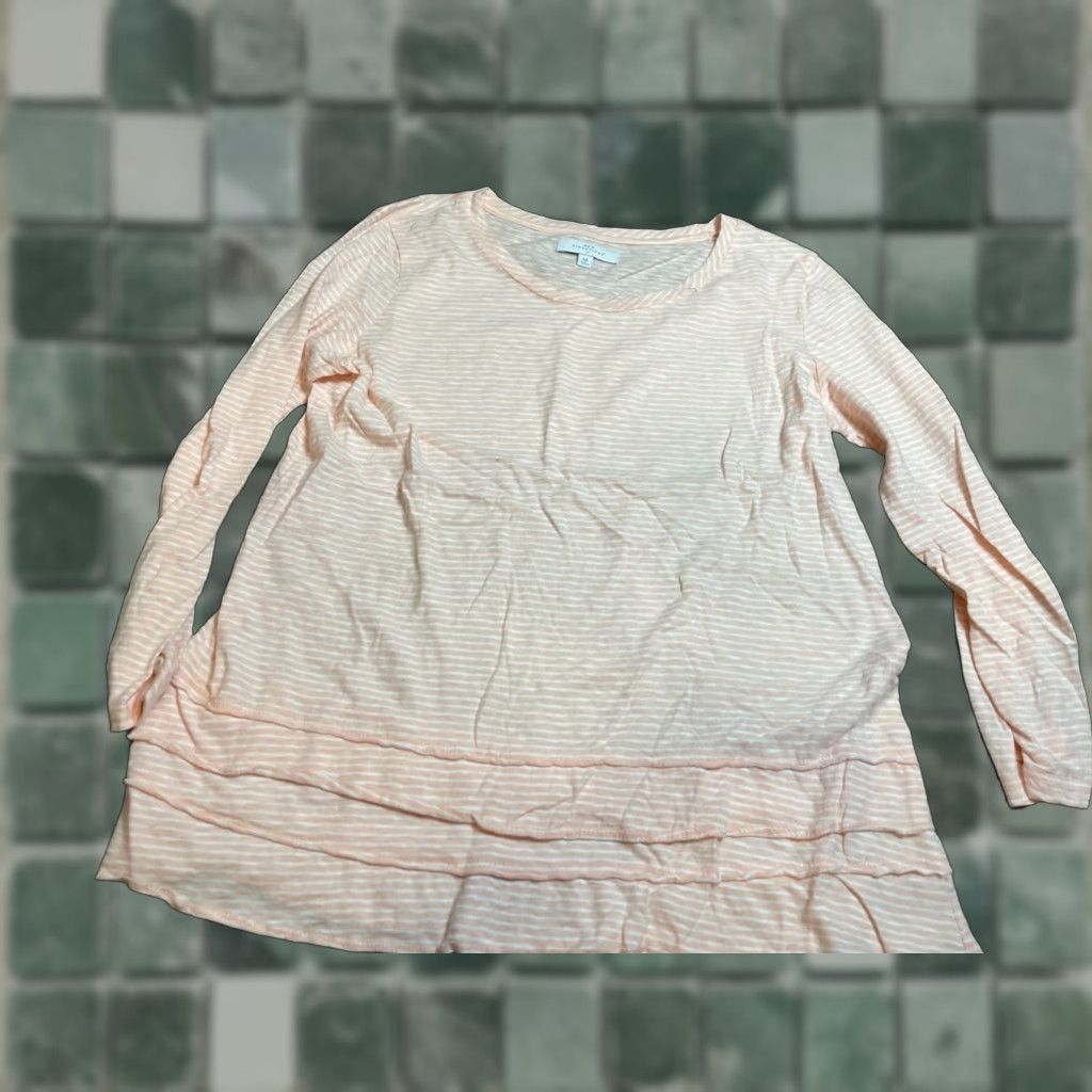 Pinko New Directions Blouse Shirt Pink Striped Long Sleeve M Womens Bell Sleeve Casual Travel Regular Stretch Easy Care Packable Modern Basic Size M / US 6-8 / IT 42-44 - 1 Thumbnail