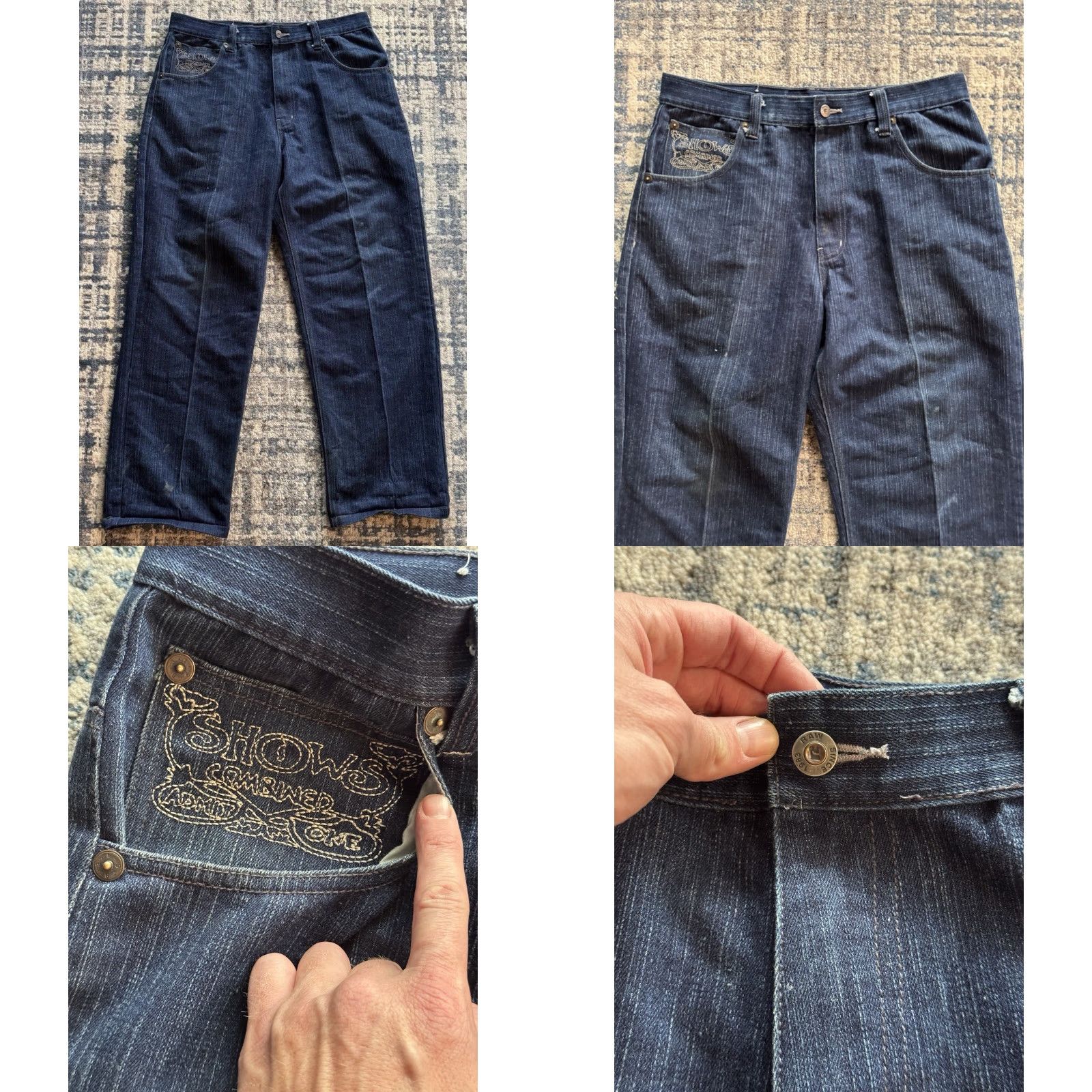Vintage VINTAGE Raw Blue Embroidered Circus Indigo Blue Baggy Jeans 36 x 32 Streetwear 90s Grunge Hip Hop Size US 36 / EU 52 - 8 Thumbnail