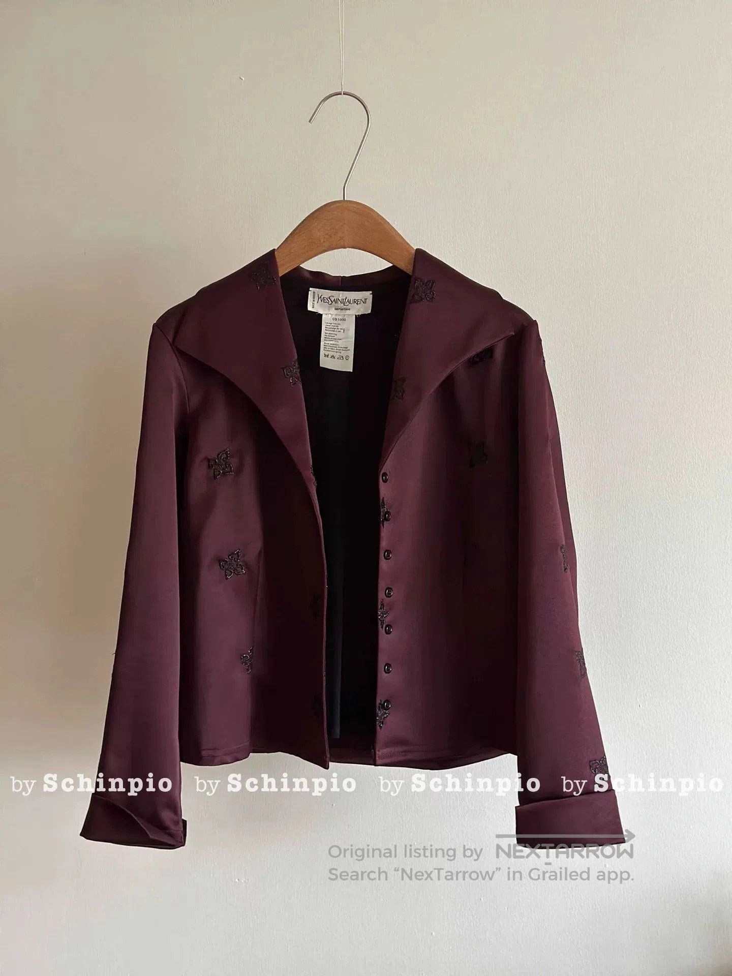 Saint Laurent Paris Yves Saint Laurent Burgundy Embroidered Shirt Jacket. Size S / US 4 / IT 40 - 3 Thumbnail