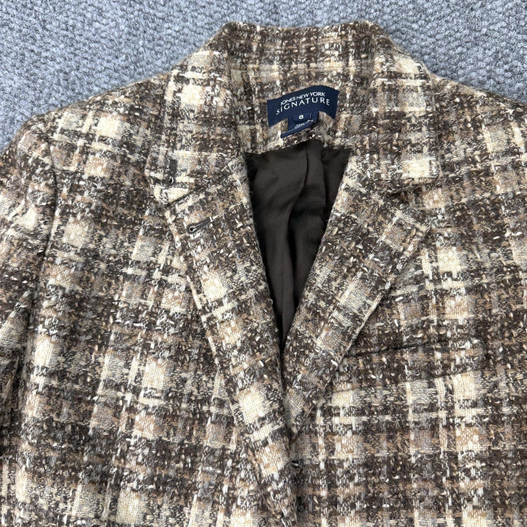 Jones New York VINTAGE Jones New York Blazer Womens 8 Brown Plaid Tweed Two Button Business Workwear Size M / US 6-8 / IT 42-44 - 2 Thumbnail