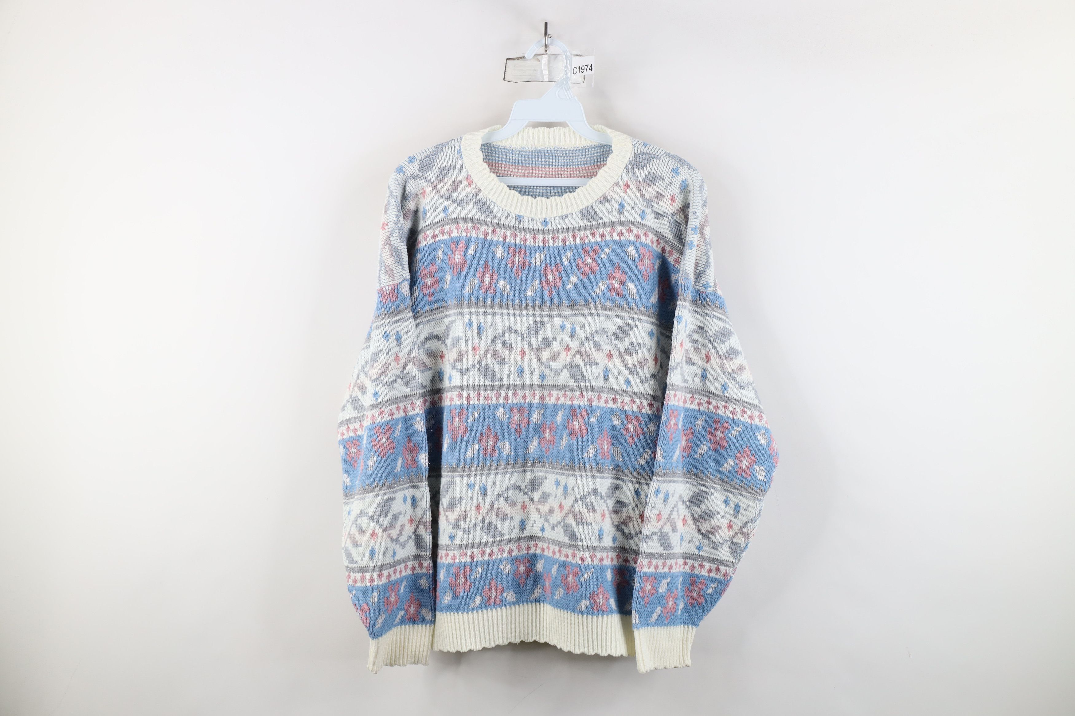 Vintage Vintage 90s Streetwear Fair Isle Flower Knit Sweater Size L / US 10 / IT 46 - 1 Thumbnail