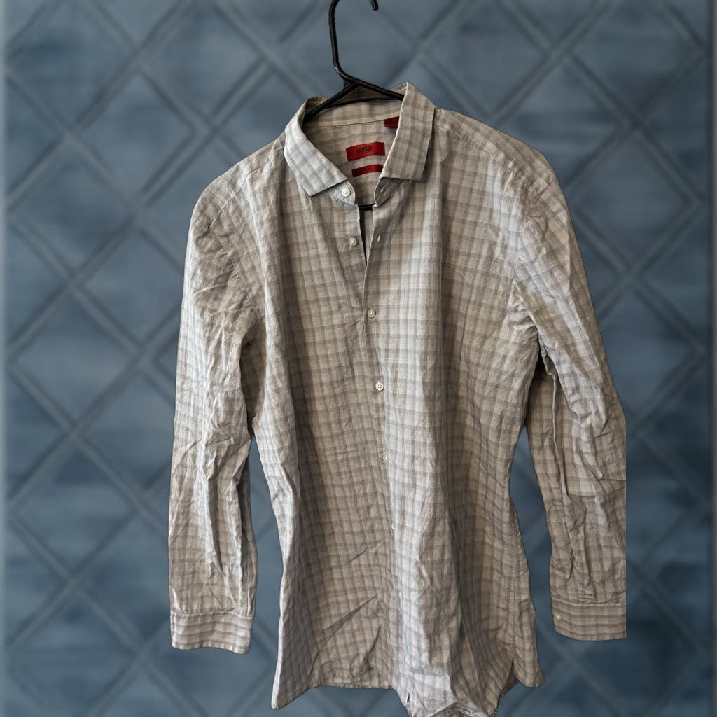 Hugo Boss HUGO BOSS Shirt Men’s Slim Button-Up Gray 16 Plaid Button-Down Casual City Designer Modern Slim Fit Size US L / EU 52-54 / 3 - 1 Thumbnail
