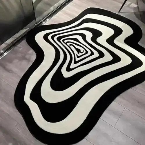 Japanese Brand × Vintage Creative Black White Striped Living Room Carpet 50x80cm Size ONE SIZE - 2 Thumbnail
