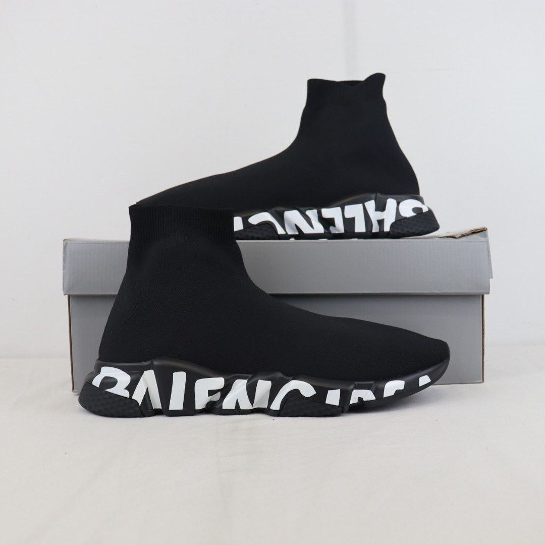 Balenciaga o1rshd1 Q.2 / Knit Graffiti Speed LT Graffiti Sneakers Black Size US 12 / EU 45 - 1 Thumbnail