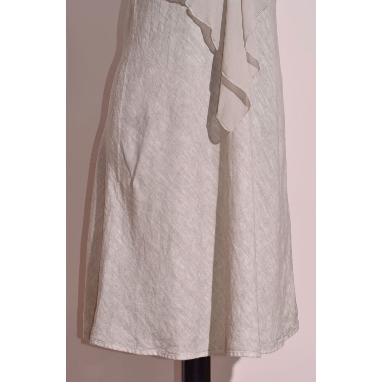 Vintage Elisa Cavaletti Women's Linen Dress Beige V-Neck Ruffles XS Knee Length Summer Casual Shift Sleeveless Vintage? No Size XS / US 0-2 / IT 36-38 - 4 Thumbnail