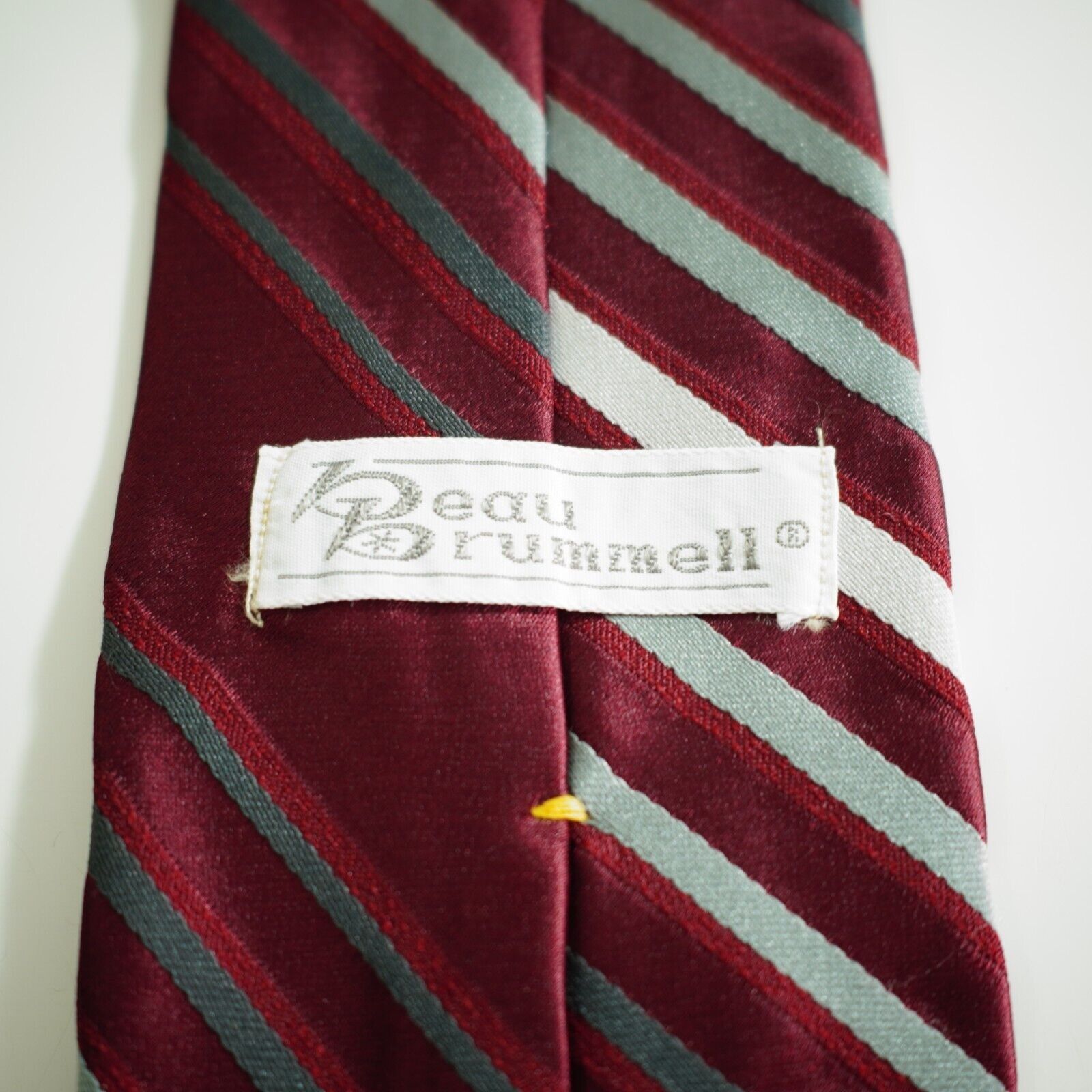 Vintage Beau Brummell Red Silver Striped Polyester Woven Short Tie I Size ONE SIZE - 3 Thumbnail