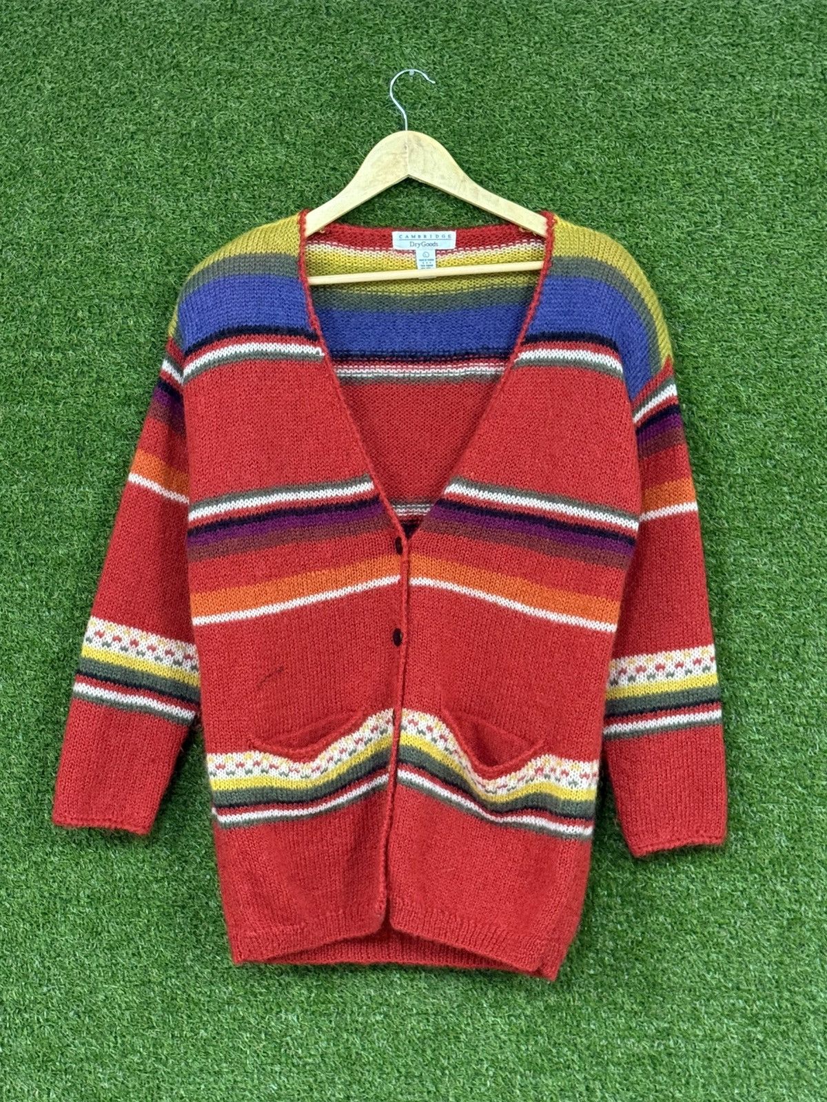 Vintage RARE Vintage Mohair Aztec Southwestern Stripe Cardigan Large Size L / US 10 / IT 46 - 1 Thumbnail