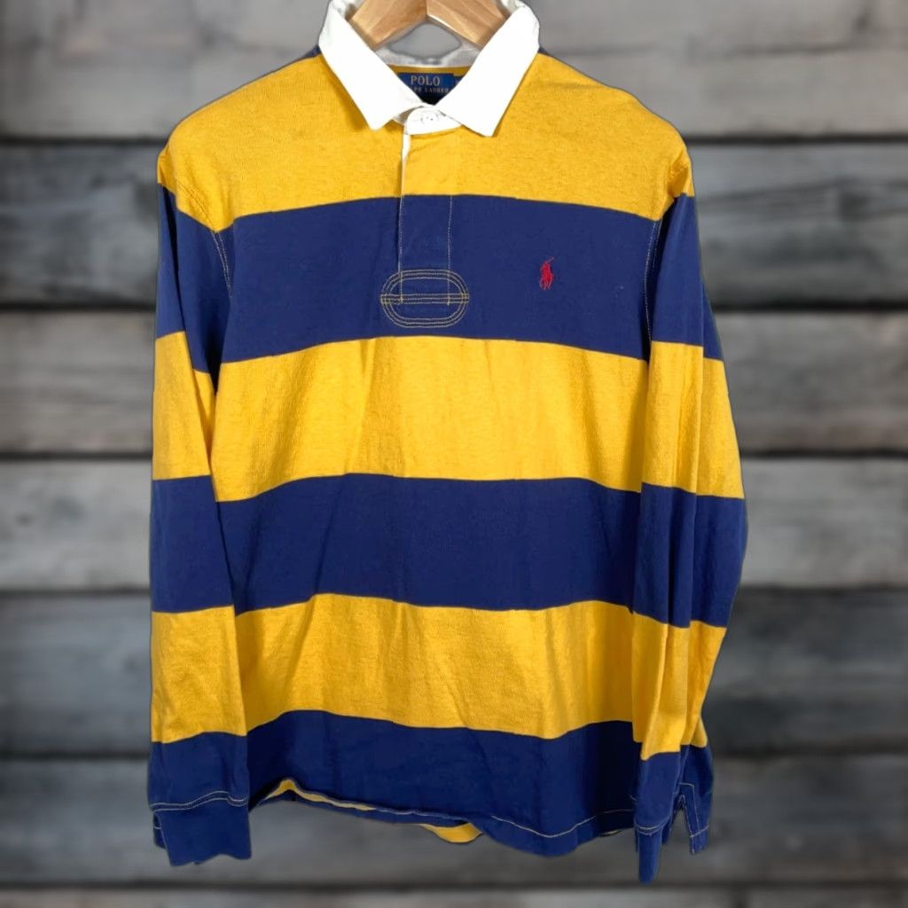 Polo Ralph Lauren Polo Ralph Lauren Rugby Shirt Men's 2XL Yellow Blue Stripe Custom Slim Fit Size US XXL / EU 58 / 5 - 1 Thumbnail