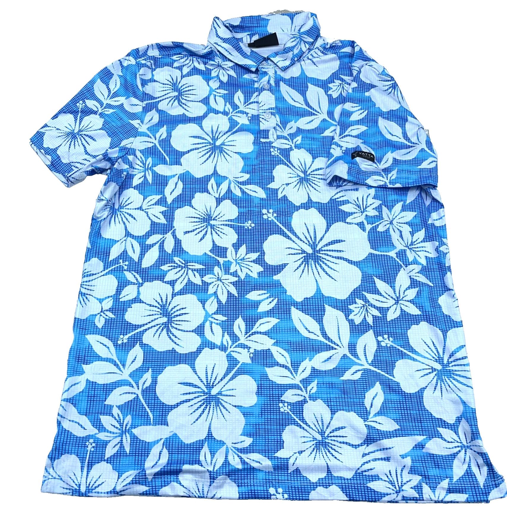 Vintage Yatta Golf Polo Shirt Men Medium Blue Floral Print Performance Wicking Dry Size US M / EU 48-50 / 2 - 2 Thumbnail