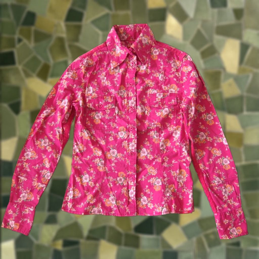 Esprit Esprit Cotton Stretch Floral Pink Green Long Sleeve Western Blouse XS Vintage Women Collared Shirt Grated? Size XS / US 0-2 / IT 36-38 - 1 Thumbnail