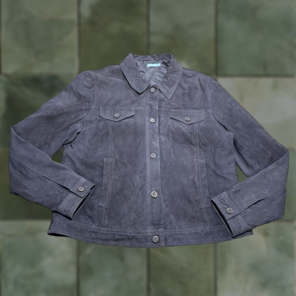 J.McLaughlin J.McLaughlin Jacket Women M Blue Goat Suede Leather Snaps Solid Basic Fall Winter Size M / US 6-8 / IT 42-44 - 1 Thumbnail