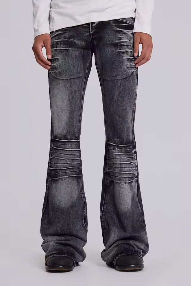 Washed Black Bootcut Y2k Flared Retro Distressed Jeans