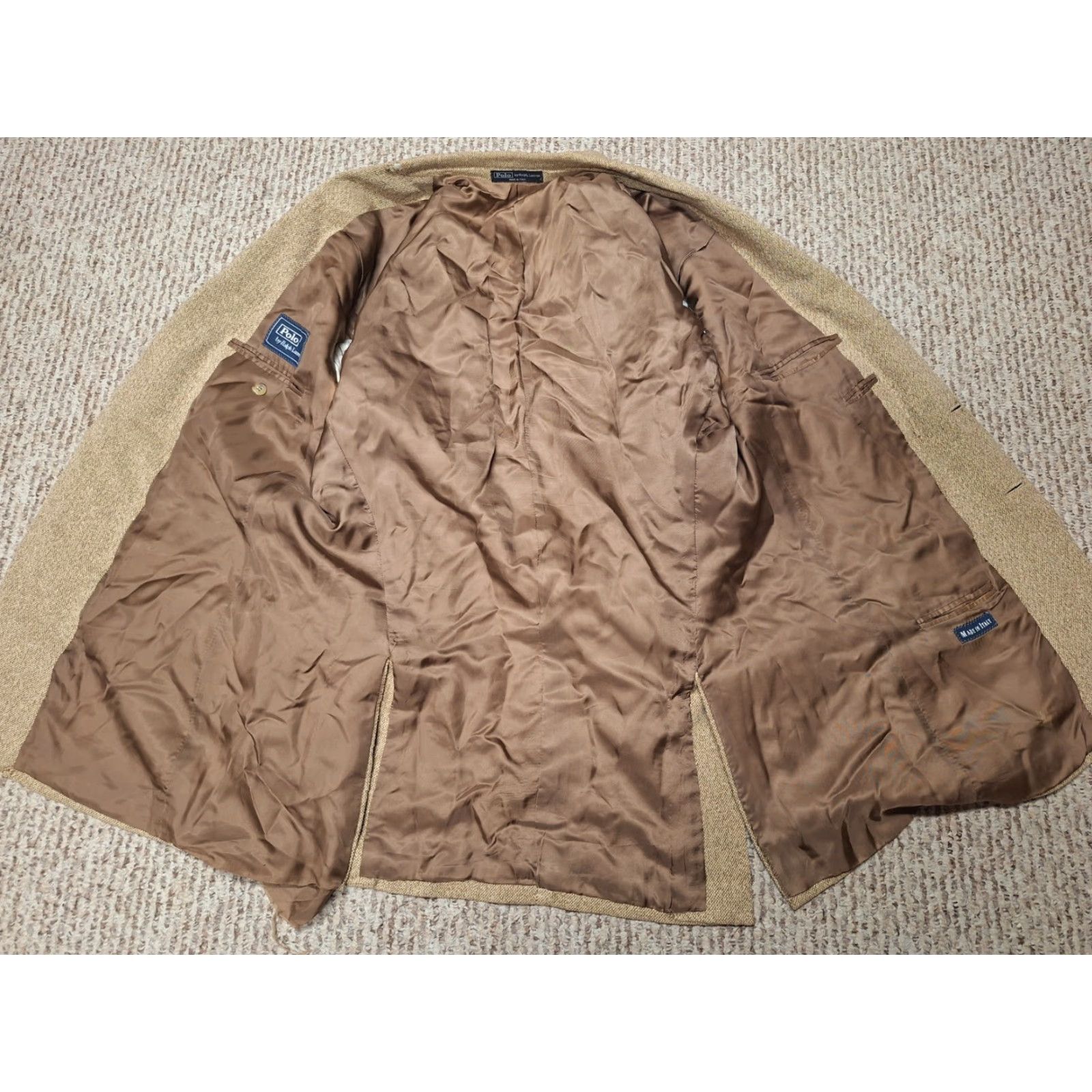 Polo Ralph Lauren VINTAGE Polo Ralph Lauren Blazer Mens 46R Tan VTG Made In Italy 100% Silk Distressed Size US XXL / EU 58 / 5 - 2 Thumbnail