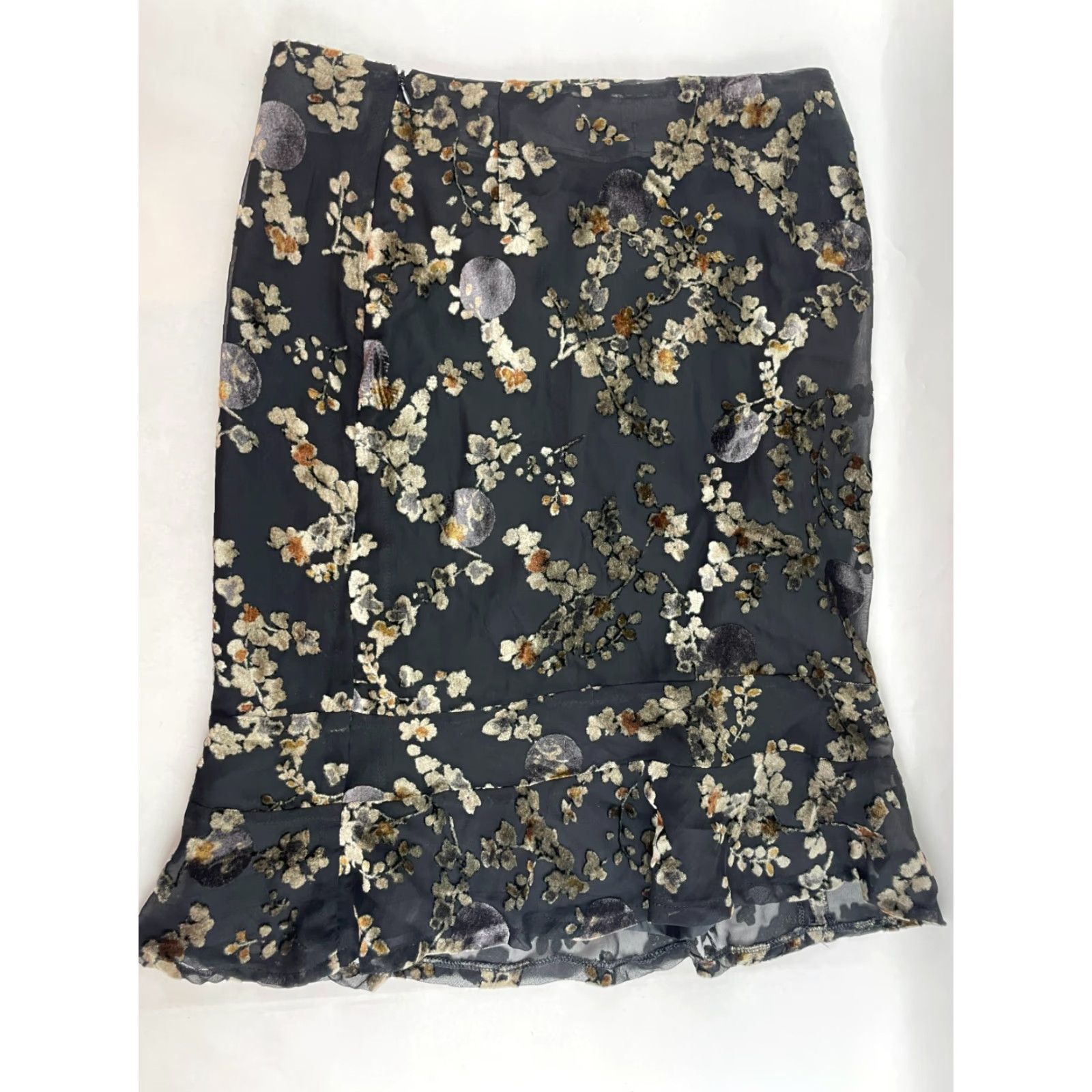 Vintage MONDO Skirt Women's Size 12 Black Brown Floral Botanical Velvet Knee Length Size 34" / US 12 / IT 48 - 2 Thumbnail